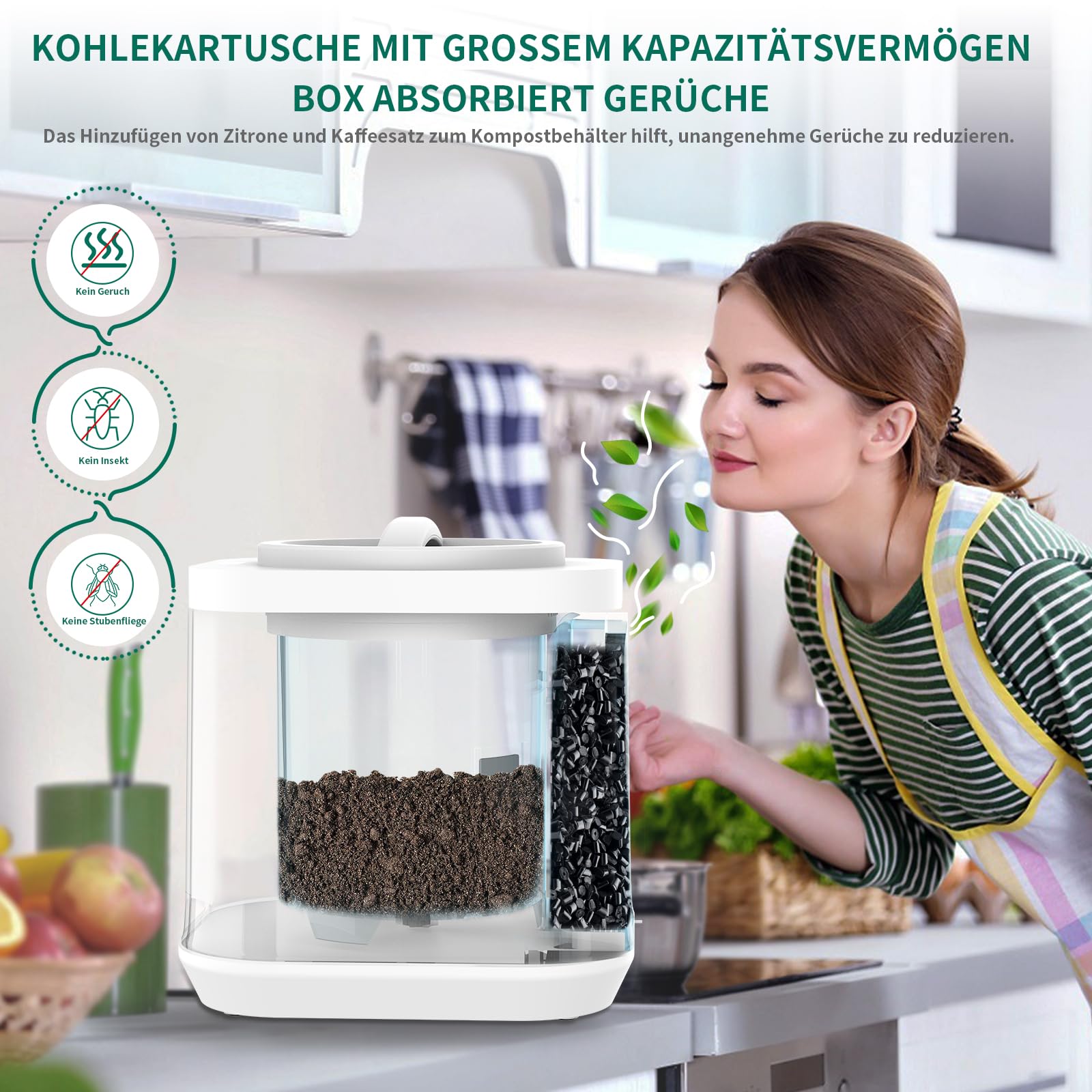 Elektrischer Komposter Küchen, 4L Geruchloser Küchenkomposteimer mit Kohlenstofffilter, 3 Modi, Selbstreinigend, Wandelt Küchenabfälle in Dünger, Geräuscharmer küchenkomposter