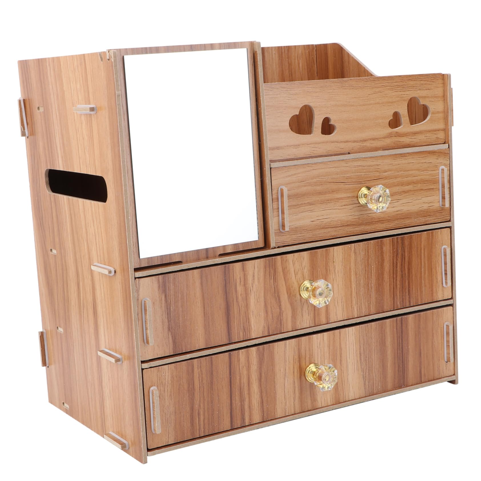 Holz Kosmetikaufbewahrungsbox mit Spiegel und Schublade für Schreibtisch