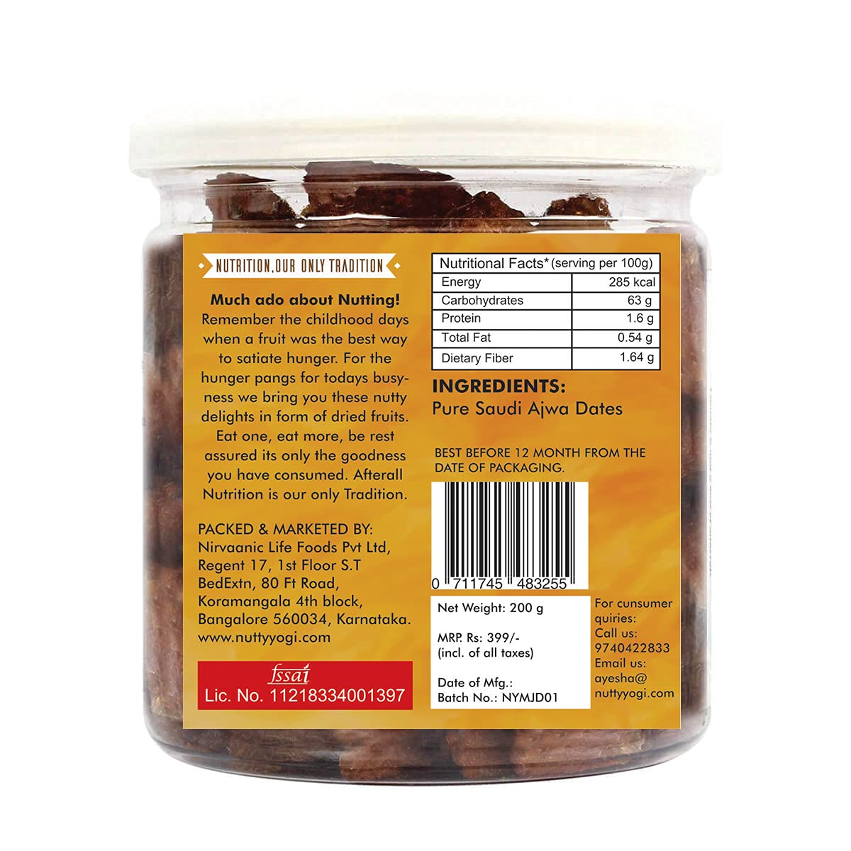 Nutty Yogi Original Ajwa Dates | Rich in Vitamins and Minerals | Original Imported Dates - 200gm (Pack of 2) 1