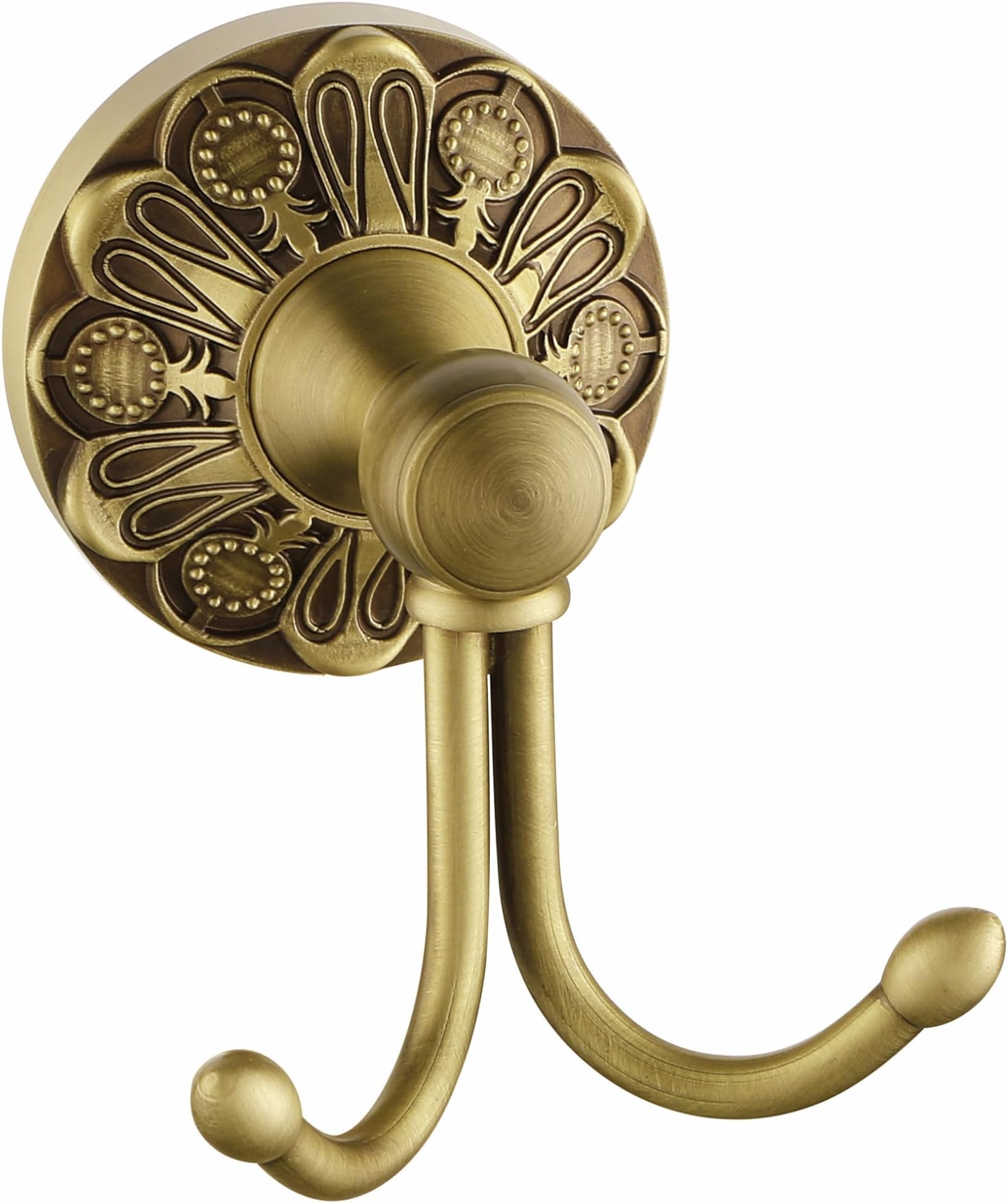 Lucyound Antique Brass Towel Hook, Wall Mounted Bathroom Copper Double Hook for Clothing & Robe ...