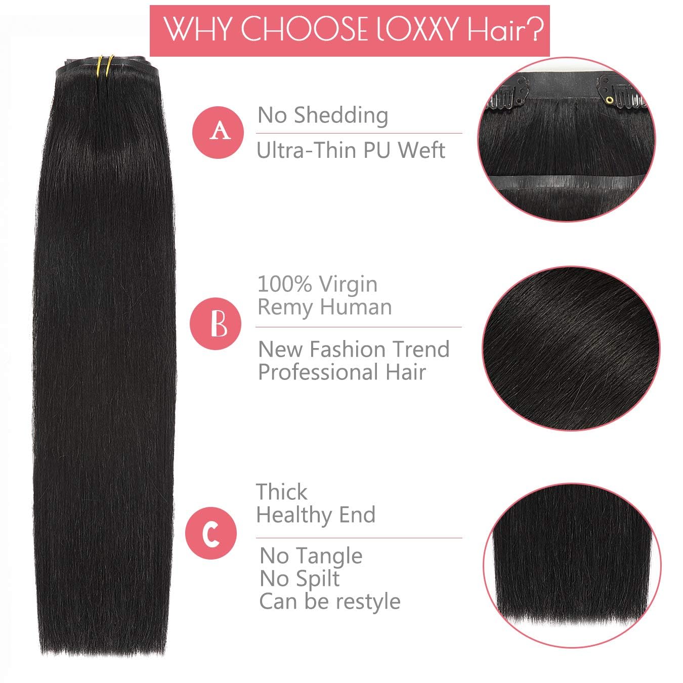 Loxxy Clip senza cuciture in estensioni dei capelli veri capelli umani a 20