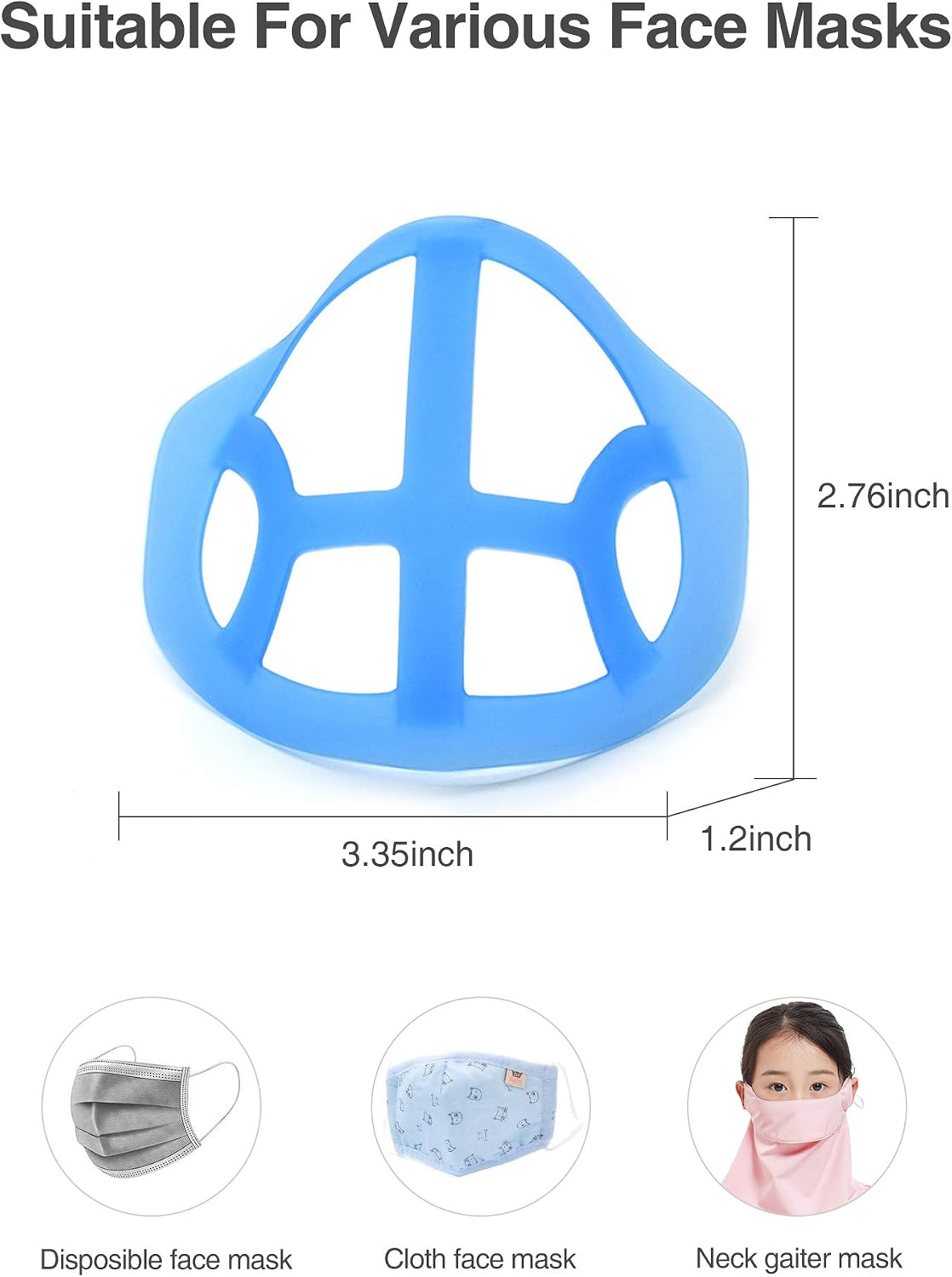 Luxtude Silicone Mask Bracket for Kids, Skin Friendly Face Mask Bracket, Tender Feeling Child 3D Mask Bracket, Washable Face Bracket for Mask, Comfortable Breathing and Wearing (5 Pack, Blue)