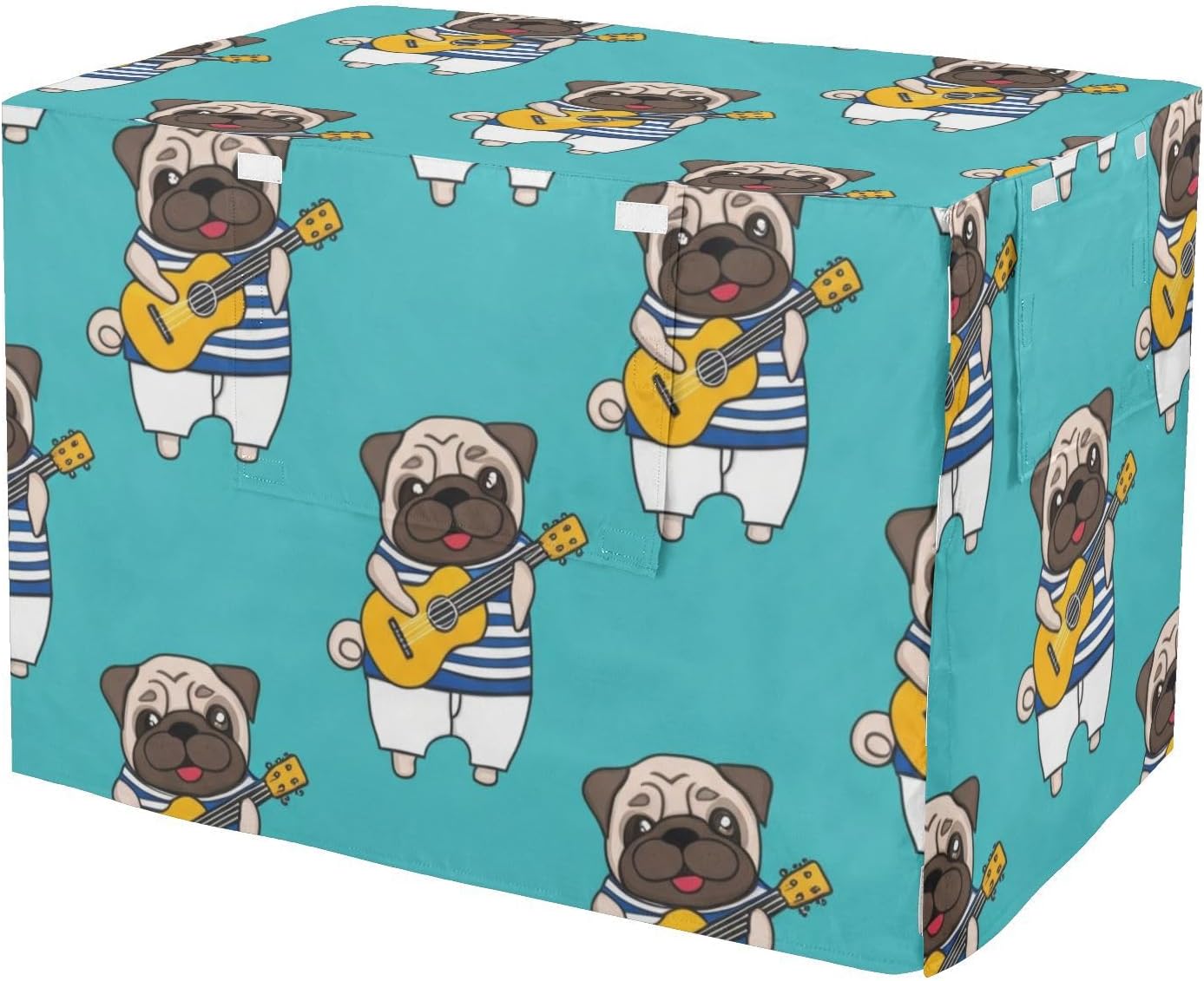 Pug Playing Guitar Pet Kennel Cover with Mesh Windows, Breathable Dog Create Cover, Large