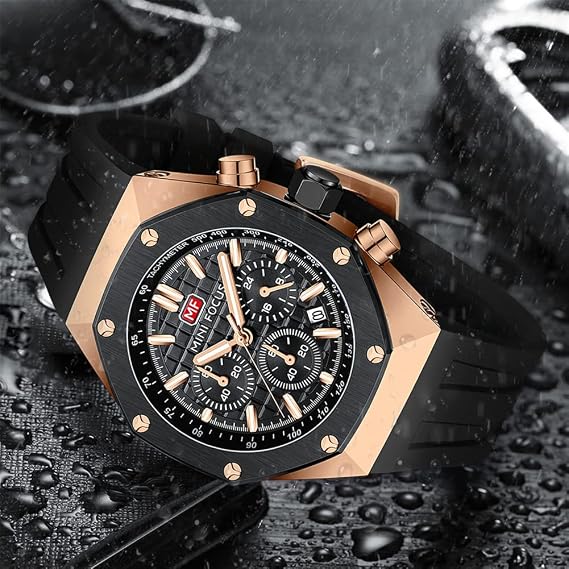 MF MINI FOCUS Mens Chronograph Waterproof Sports Analog Quartz Silicone Band Fashion Wrist Watch for Men