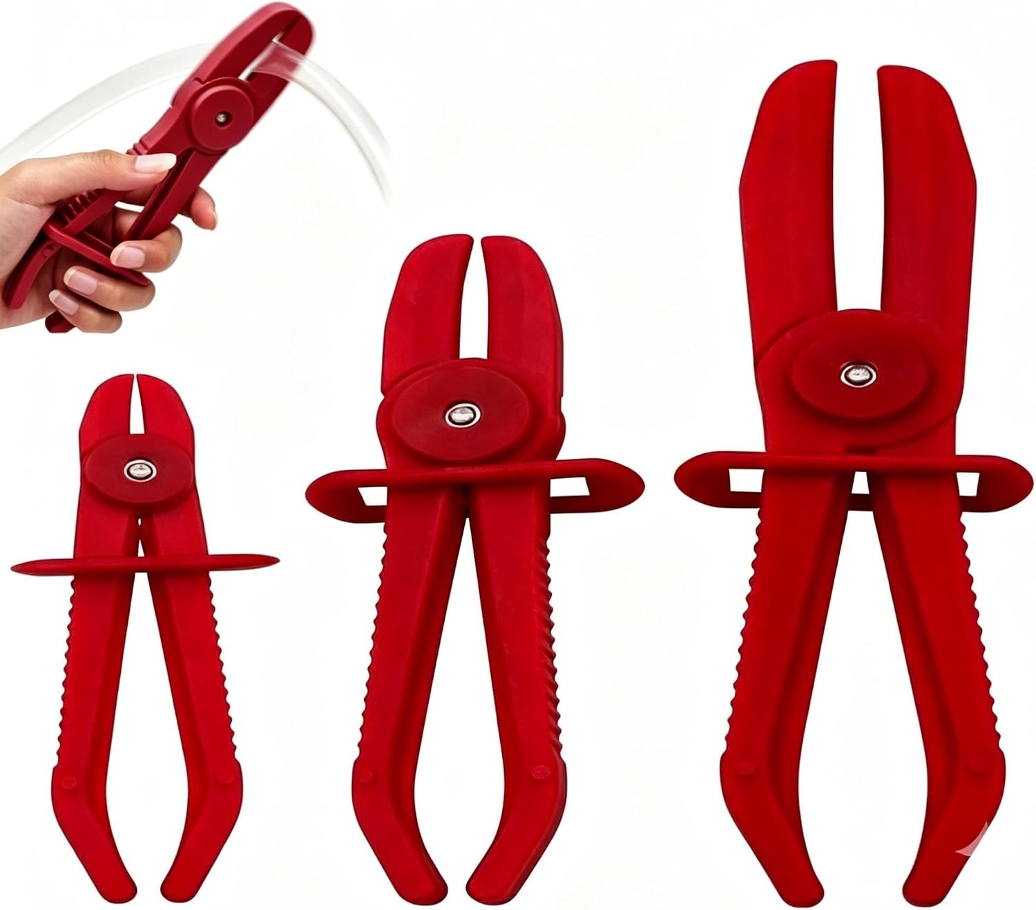 3PCS Hose Clamp Pliers Tool, Plastic Line Pinch Off Clamps for Automotive Brake Fuel Gas Radiator Coolant Flexible Hoses (JZ-3PCS-Red)