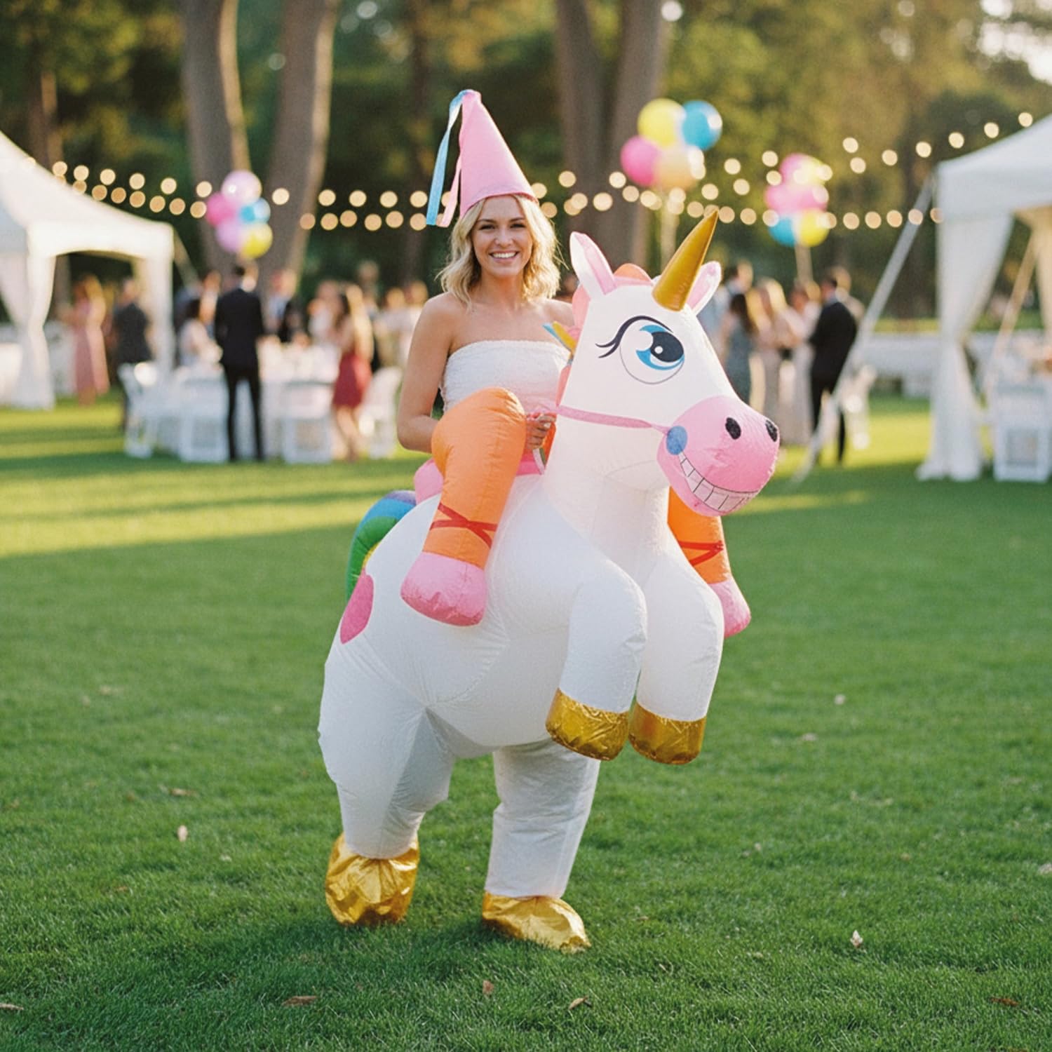 AirSuit® Costume Gonfiabile di Unicorno Magico | Costume da Umorismo Gonfiabile | Dimensione Adulta 160 a 190cm | Piacevole da Indossare Resistente | Sistema di gonfiaggio Incluso | OriginalCup®