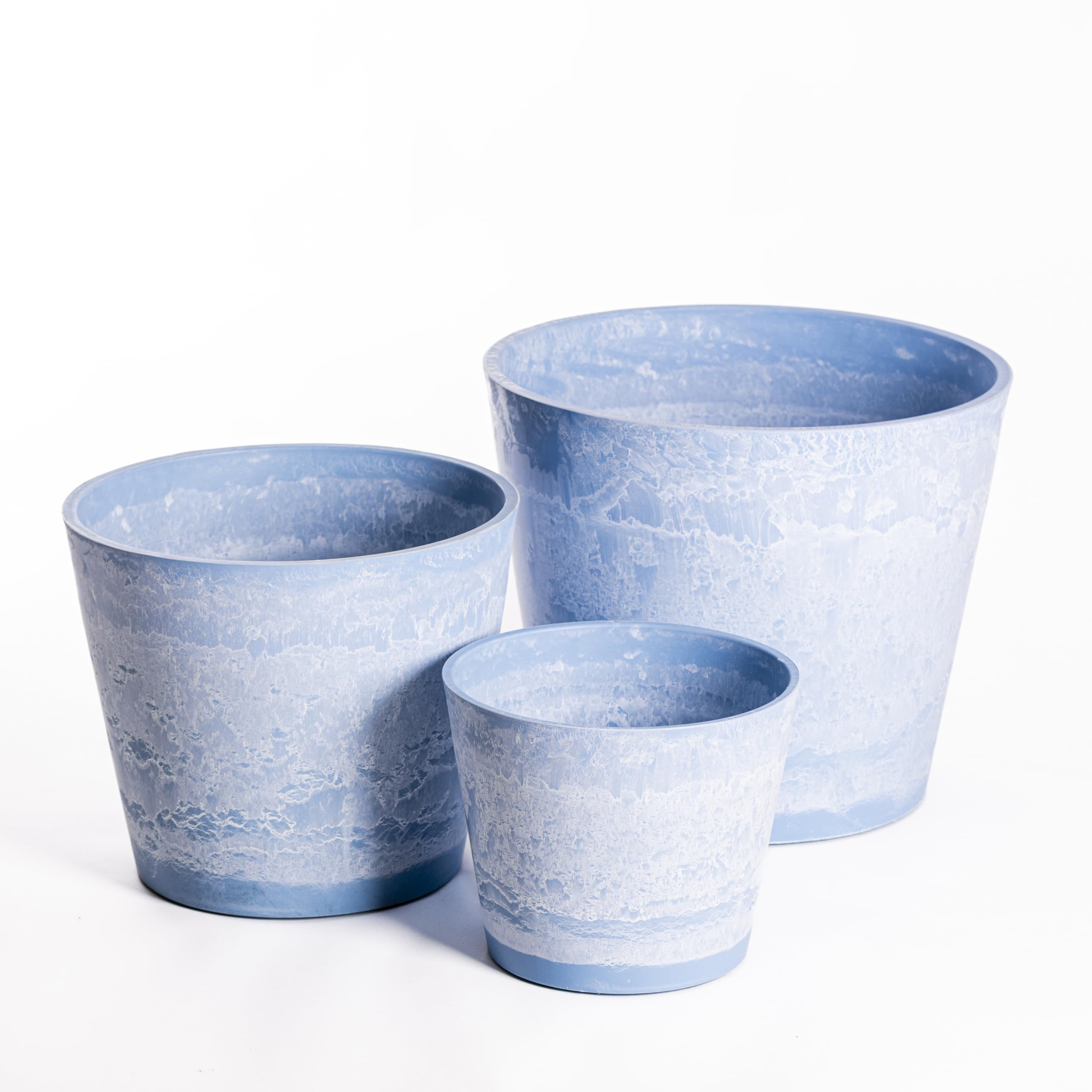 Garden Gear Caesar Sky Blue Marble Effect Planter Plant Pot Frost Resistant Indoor Outdoor Decorative Bowl & Tall Planters with Drainage (Planter Set (1 of each size))