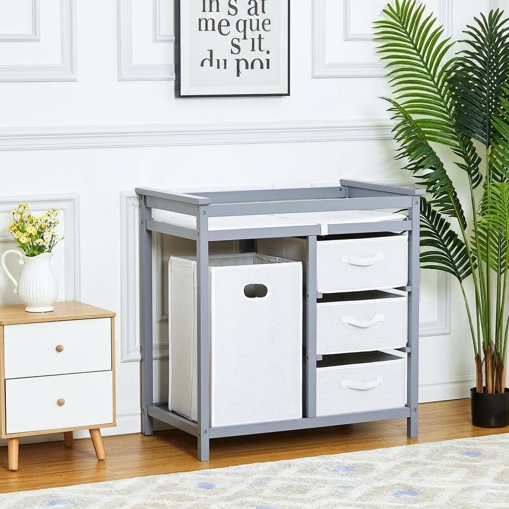 Table à Langer Bébé avec Commode 3 Tiroirs et Matelas Imperméable Garvee - 8