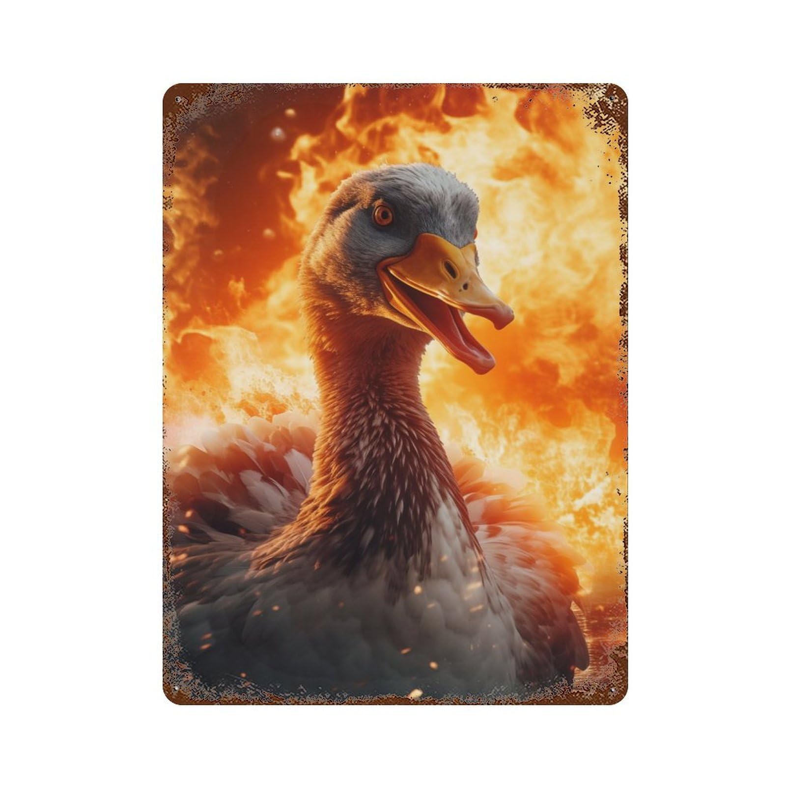 Distressed Metal Wall Sign with Evil Goose Fire Flames Design 15.7"x11.8", for Office, Studio And Wall Decor, Industrial Home Decor