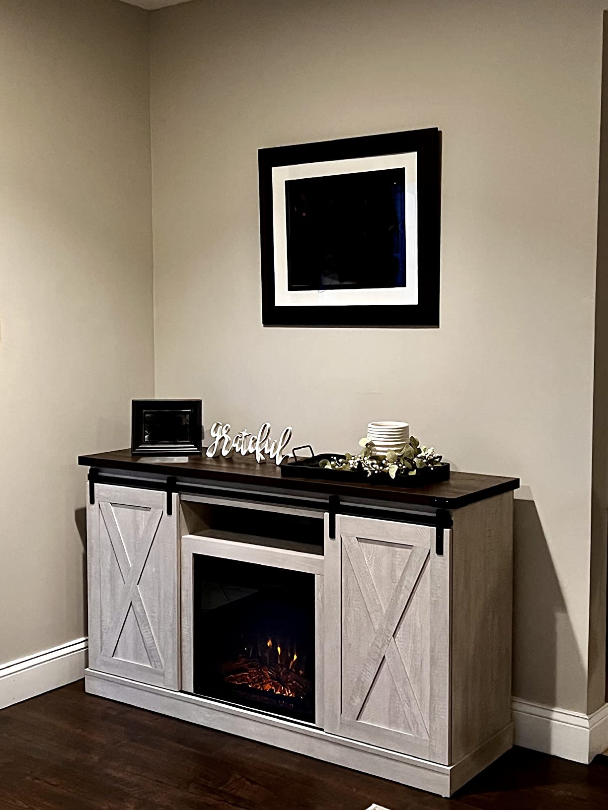 50/mo Finance EDYO LIVING Sliding Barn Door Electric Fireplace TV