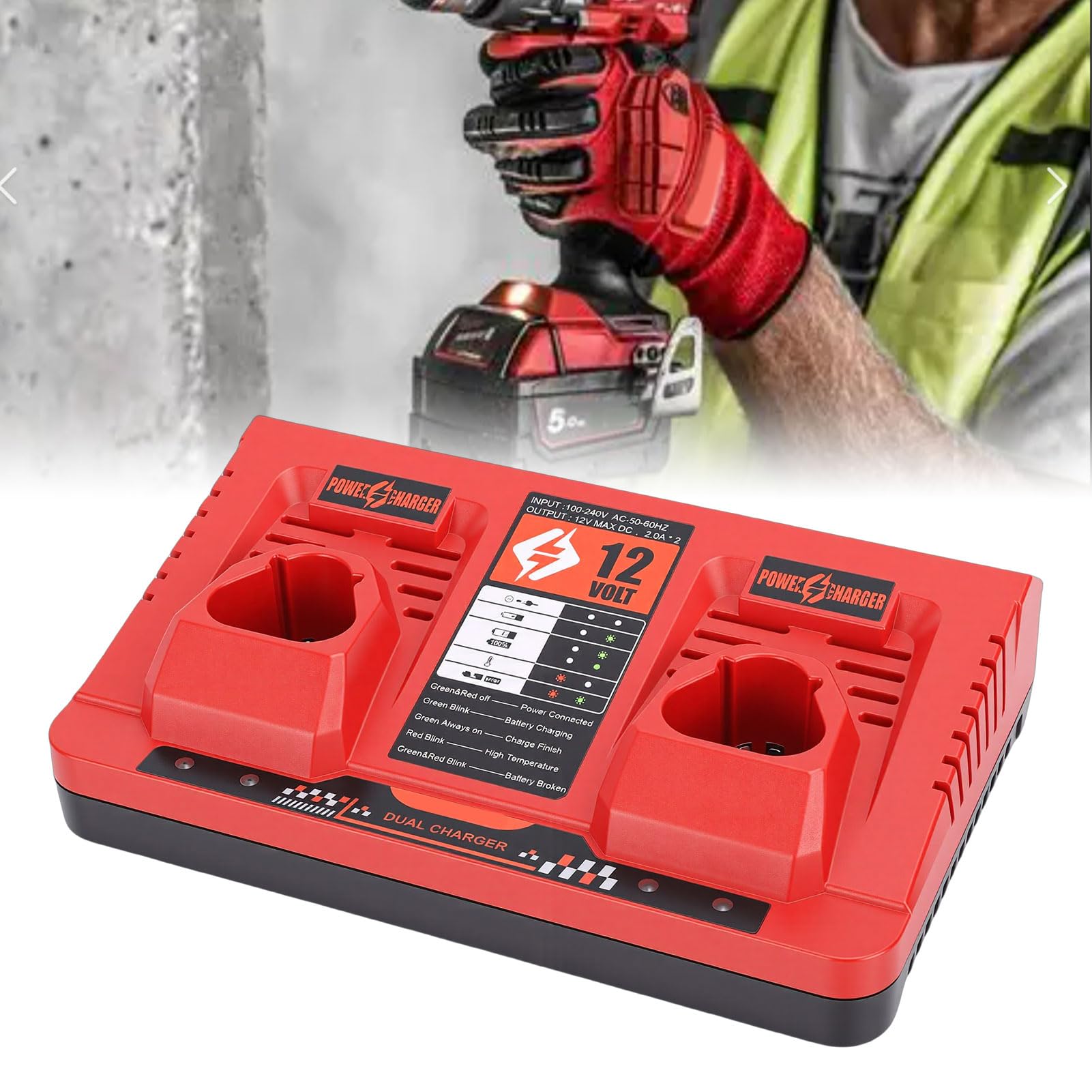 ZJchao Caricabatterie per Utensili Elettrici a Doppia Porta Caricabatterie per Batterie Agli Ioni di Litio Ad Alta Efficienza a Ricarica Rapida con Protezione da Sovracorrente per (Spina europea)