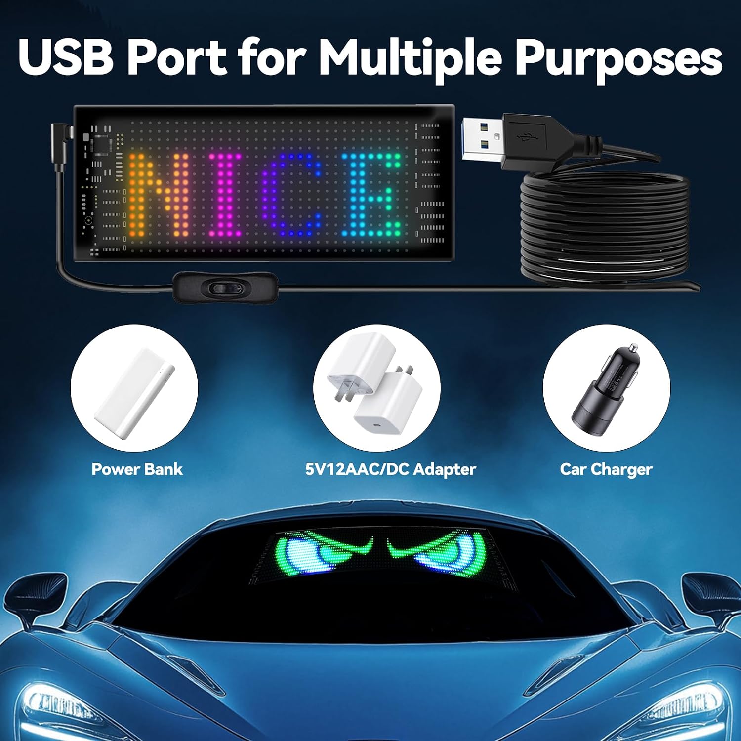 Car LED Soft Screen - Colorful Lights, APP Control, 5V USB Powered, IP66 Waterproof, DIY Text & Images