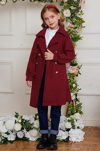 Miniatura 7 de GRACE KARIN Abrigo de vestir para niñas, con solapa, mezcla de lana, chaquetas largas de invierno con bolsillos, cinturón de 6 a 14 años