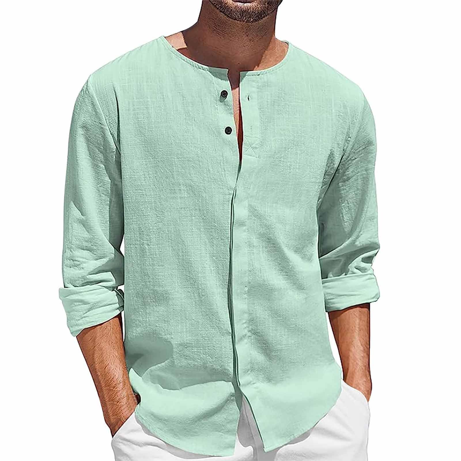 Générique Camisa de lino para hombre con cuello Mao Color liso Henley Camisa blanca Cuello Camisa de playa Clásica Color sólido Business Casual Gran Talla Blusa Top Camisa Hombre Negro Camisas Hombres Casual