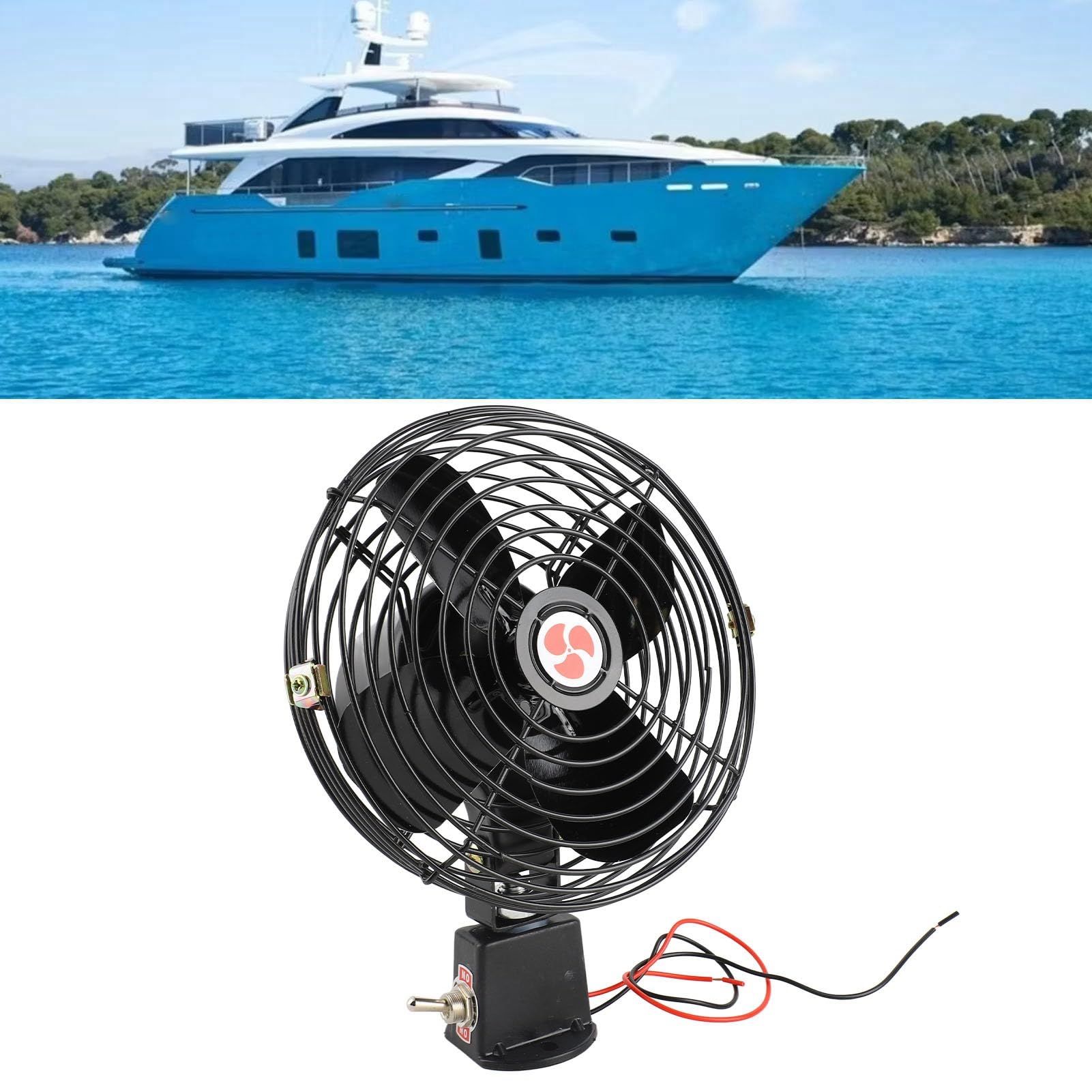Aramox Ventilateur de Voiture 12V, 15,2 cm, 2 Vitesses, Métal Robuste, pour RV, Camion, Bateau, Bus