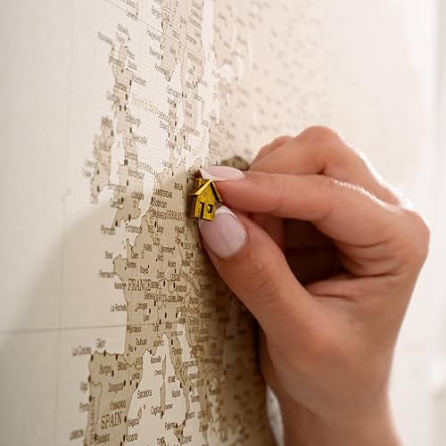 Miniatura 5 de Mapa del mundo en lienzo con tablero de corcho - Letras inglesas - Decoración decorativa de pared para todas las habitaciones - Cuadros en lienzo