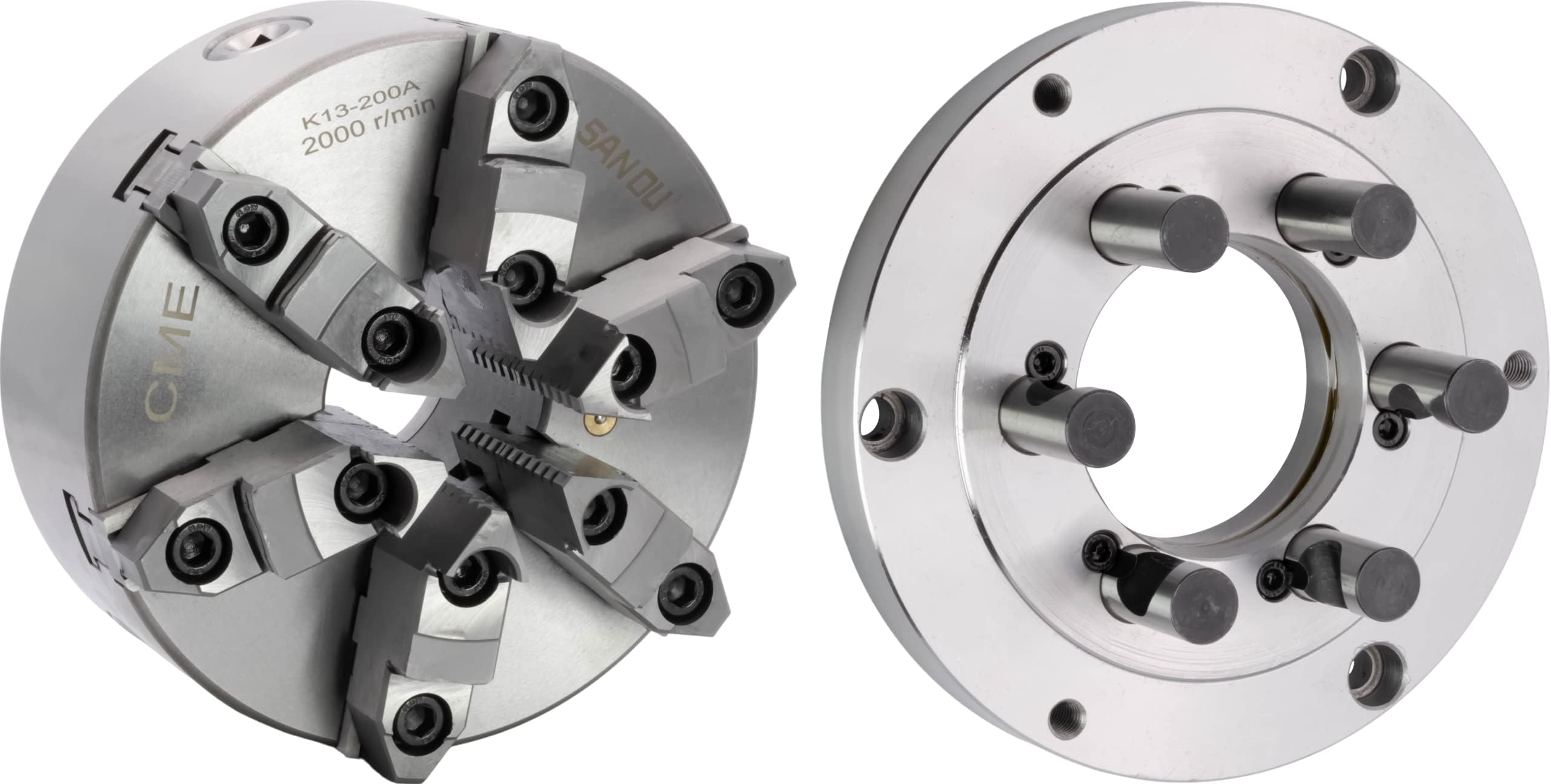 CME 8" 6-Jaw Self-Centering (Scroll) Lathe Chuck with D1-5 Camlock Backing Plate, Two-Piece Reversible Jaws