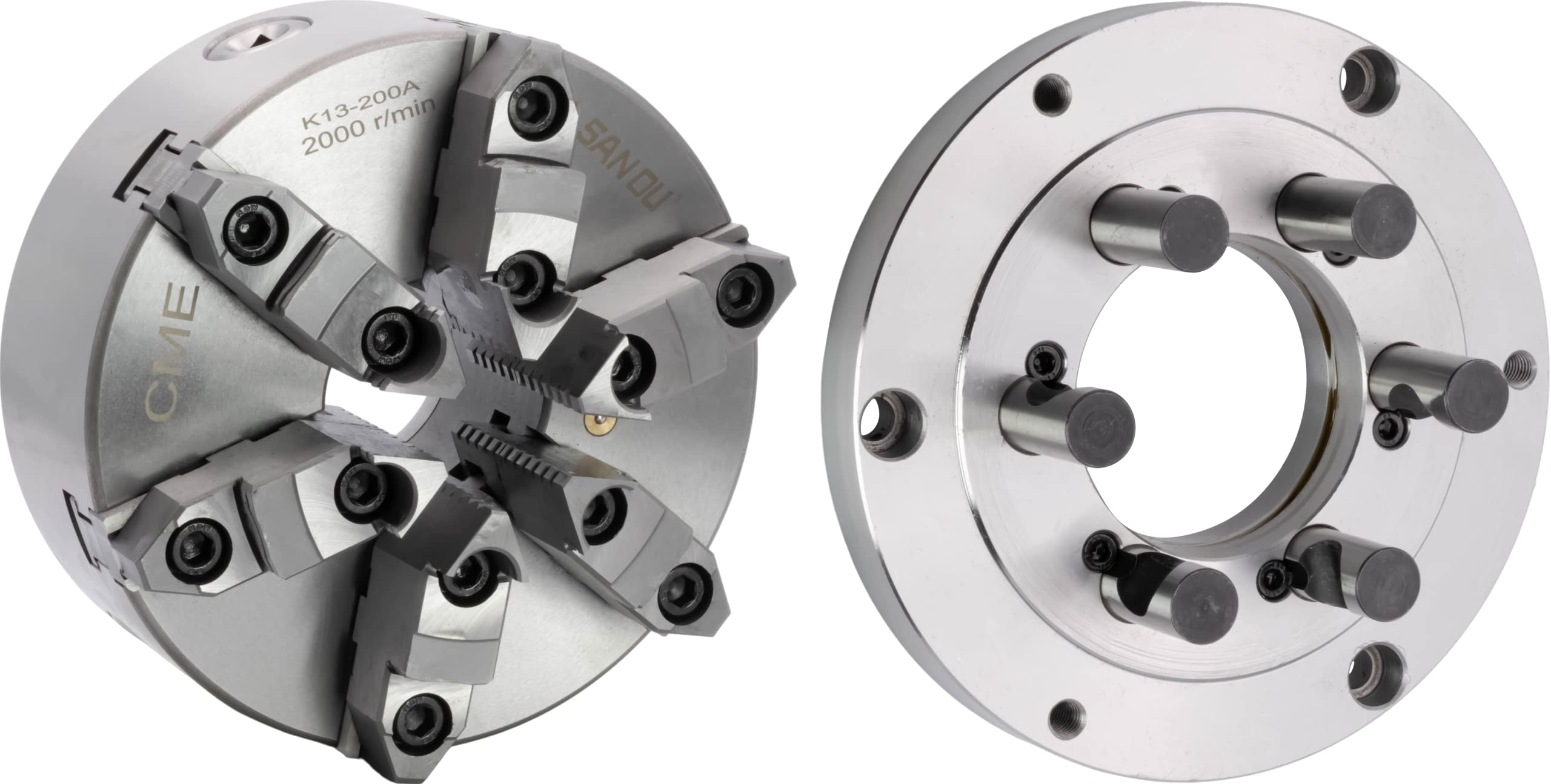 CME 8" 6-Jaw Self-Centering (Scroll) Lathe Chuck with D1-5 Camlock Backing Plate, Two-Piece Reversible Jaws