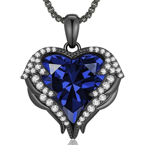 CDE Valentines Day Gifts for Women Angel Wings Necklace for Women with Birthstone, Love Heart Silver Tone/Gold Tone Pendant, Ideal Anniversary or Birthday Jewelry Gifts for Wife Girlfriend Her