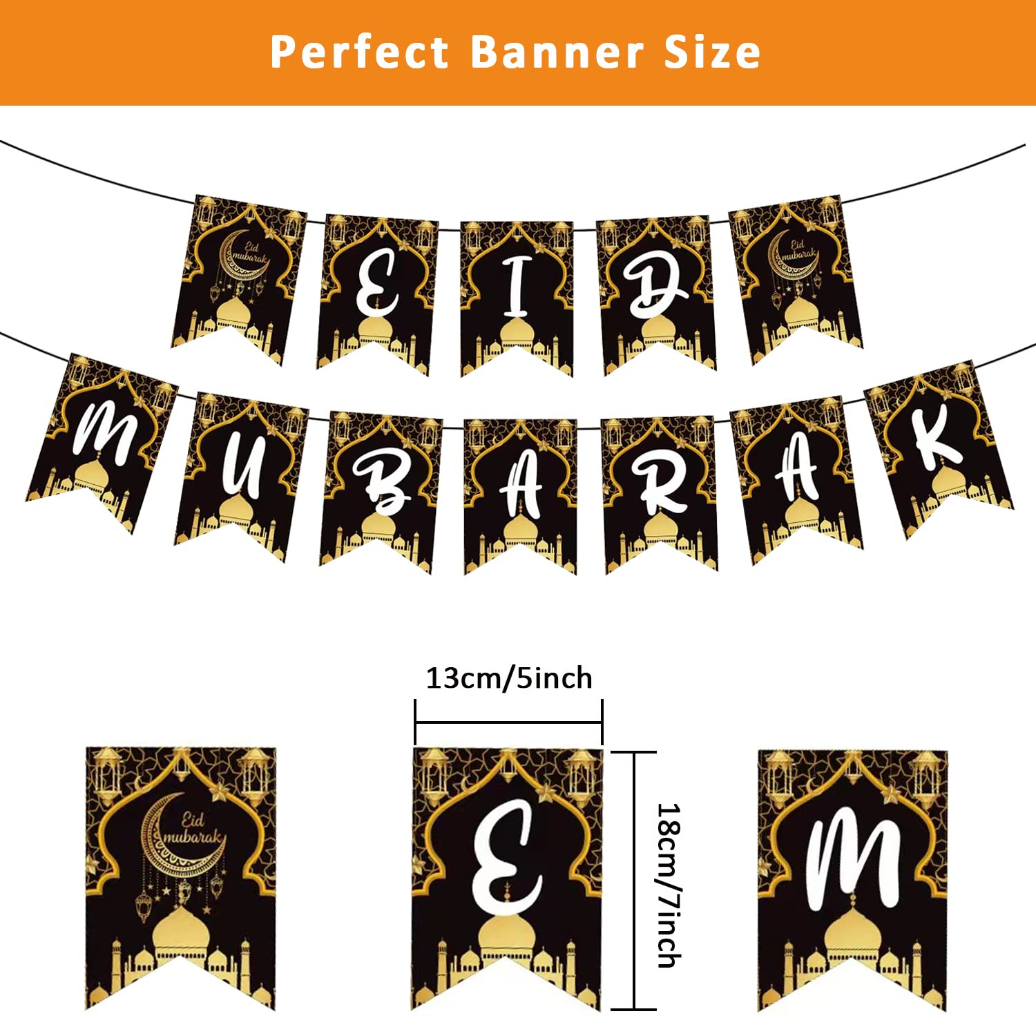 Decorazioni Ramadan Mubarak - Striscione E Stelle Nero/Oro, Per Celebrazioni Eid - Foto 5