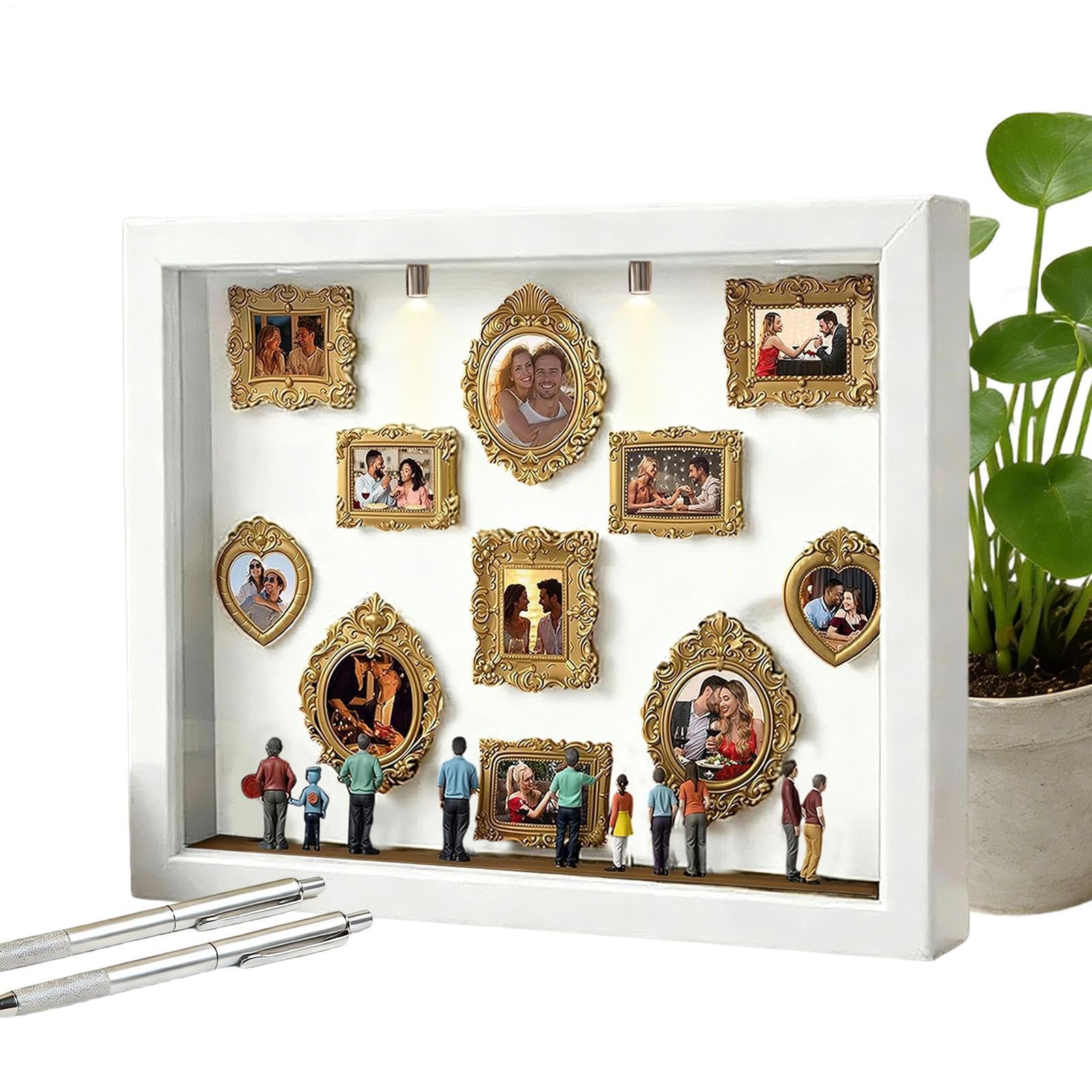 Genérico De Silueta De Mini Museo, Estuche De Fotos De Recuerdo Con Luz LED, 11 Piezas De Marcos Miniaturas Con 8 Figurillas, Para Decoración Del Hogar, Bodas Y Cumpleaños Familiares