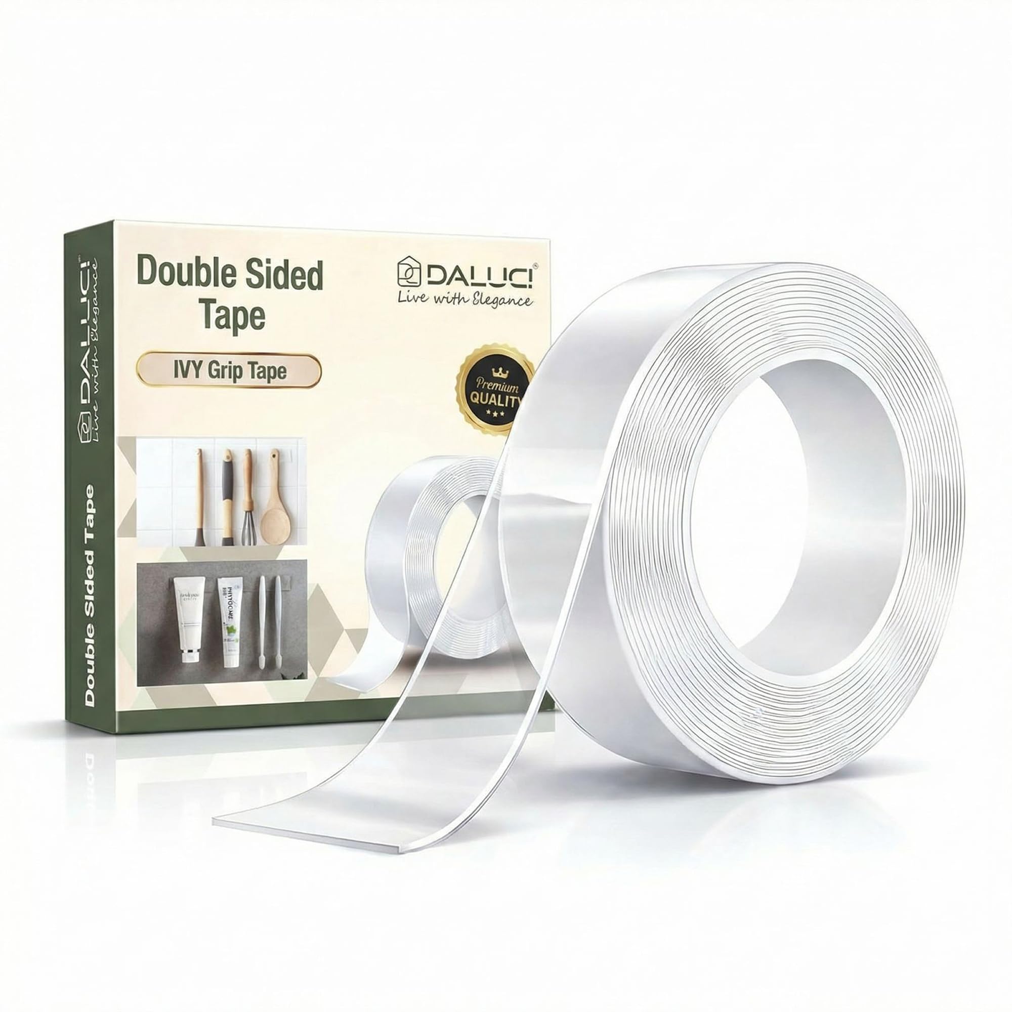 DALUCI Double Sided Tape Heavy Duty for Wall – Strong Adhesive Transparent Nano Tape 3 Meter | Multipurpose Mounting Tape Without Peeling Paint | Removable & Reusable Grip Tape for Home, Office & Car