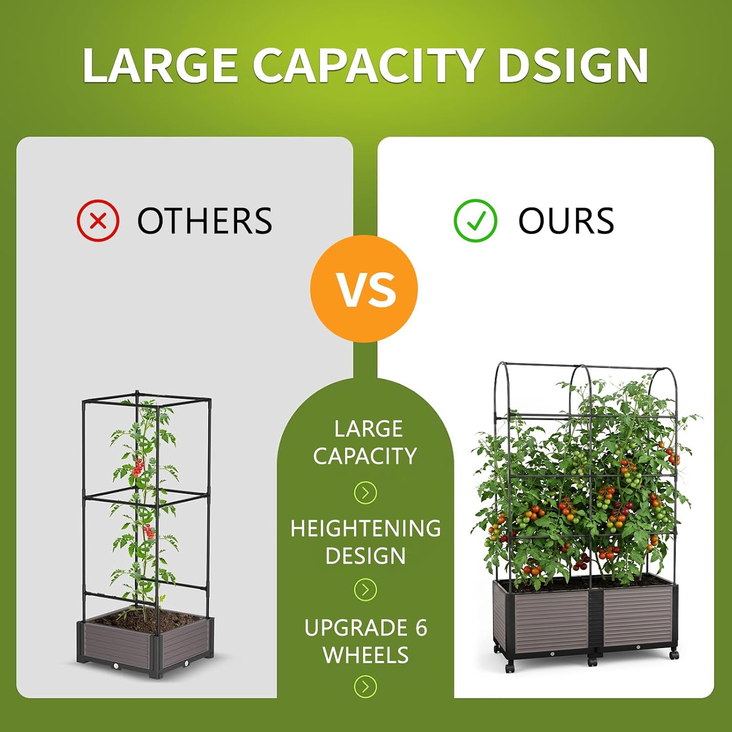 Raised Garden Bed Planter Box with Trellis, 73''H Tomato Planters for Climbing Plants Vegetable Vine Flowers Outdoor Patio Tomato Cage, Self Watering Planter with Wheels