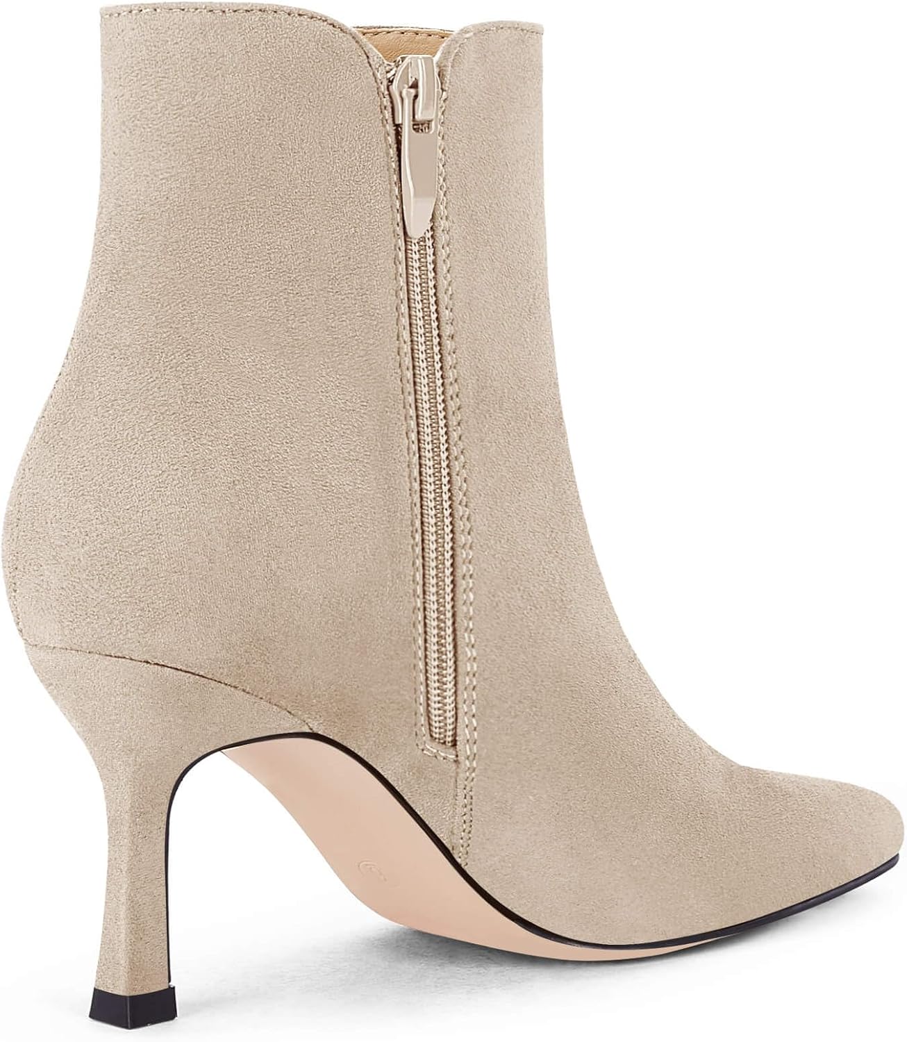 Coutgo Women's Kitten Heel Booties Pointed Toe Low Stiletto Side Zipper Ankle Boots Shoes - Image 4