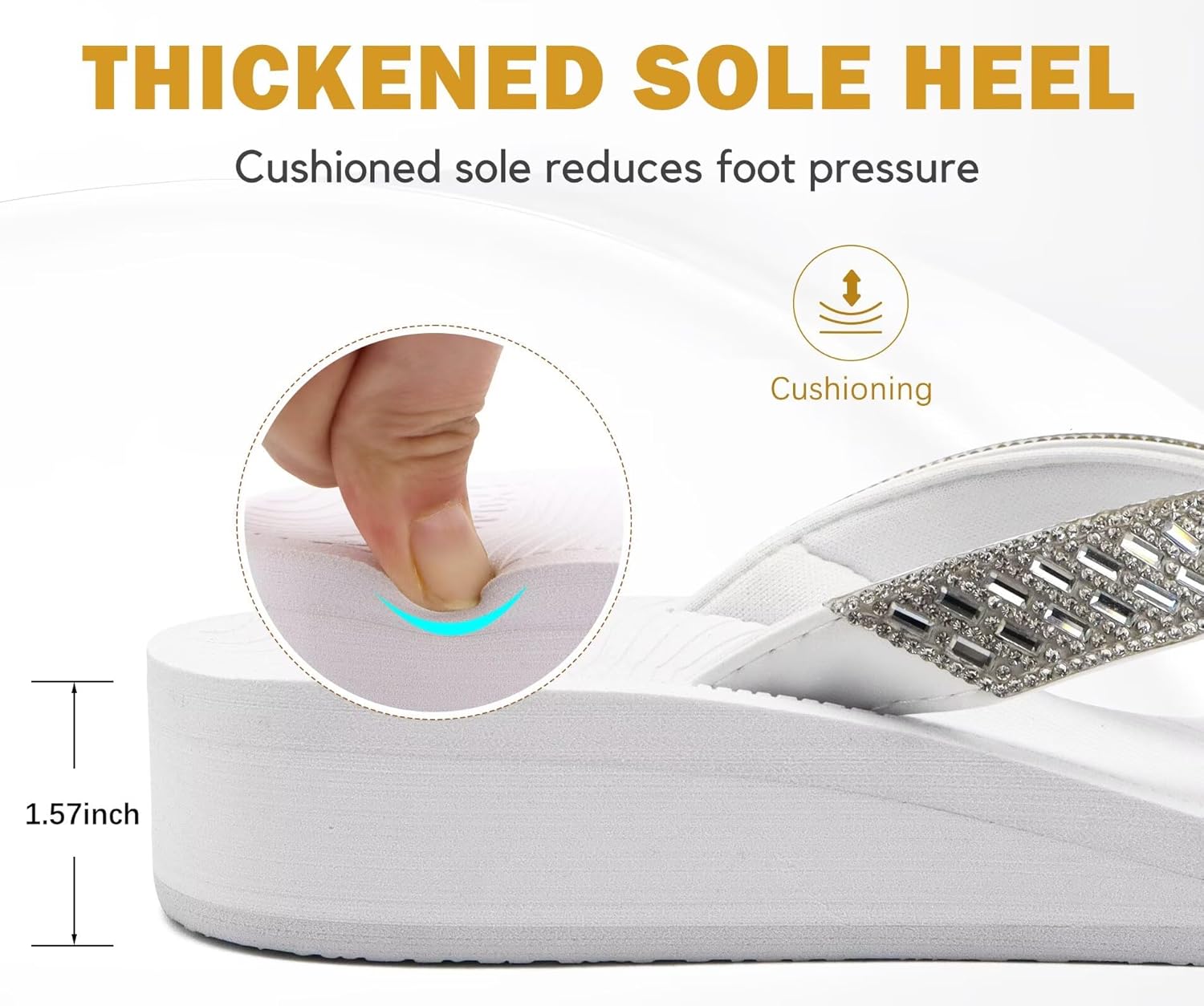 KuaiLu Women's Rhinestone Platform Arch Support Flip Flop Sandals - Image 3