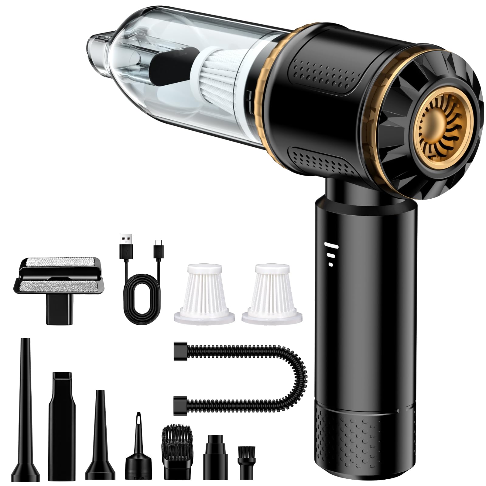 Aspirapolvere a mano 4 in 1, 25000 PA per auto forte, aspirapolvere a 3 marce, senza fili, con motore senza spazzole, 220000 giri/min, aspirapolvere per auto, divano, PC, ufficio e pulizia dei
