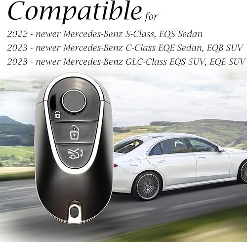 Miniatura 7 de Vitodeco Funda de cuero genuino para llavero inteligente compatible con Mercedes-Benz Clase C, Clase S, GLC, EQB SUV, EQS Sedan, EQS SUV, EQE Sedan,