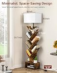 6 Tier Tree Bookshelf with Light & Remote, Dimmable Tall Floor Standing Book Shelf, Narrow Wood Bookcase for Books/CDs, Small Book Organizer Shelves for Bedroom, Living Room, Office