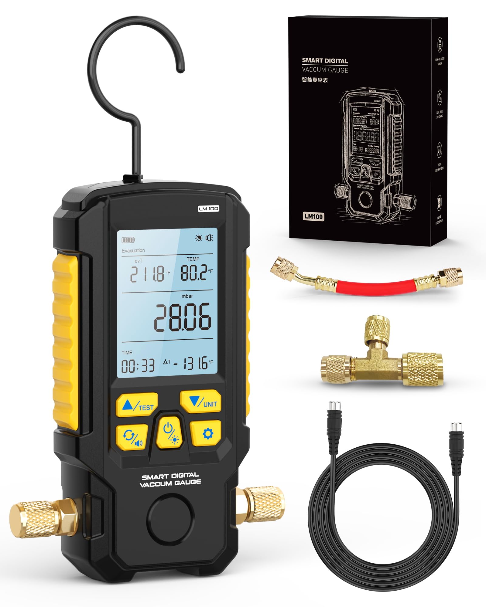 LM100 Smart Digital Vacuum Gauge | Evacuation Mode,Pressure Leak Test,Dual-Mode AC Vacuum Tester,±0.2% FS High Accuracy,Multi-Unit HVAC Leak Detector-image-1
