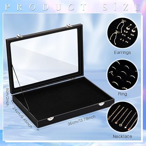 Miniatura 2 de Yinkin Caja organizadora de anillos de 100 ranuras con tapa de vidrio transparente, bandeja de exhibición de collares, estuche de anillo