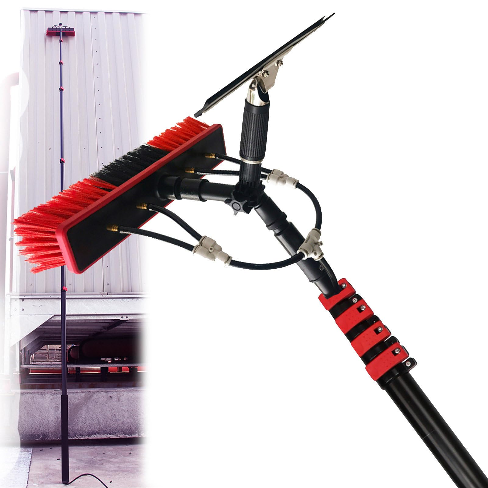 MSHGSKU Teles Solar Panel Cleaning Brush 3.6m to 12m Extendable Handle 35cm Nozzle for Greenhouse Roofs Effective Reach for Easy Cleaning
