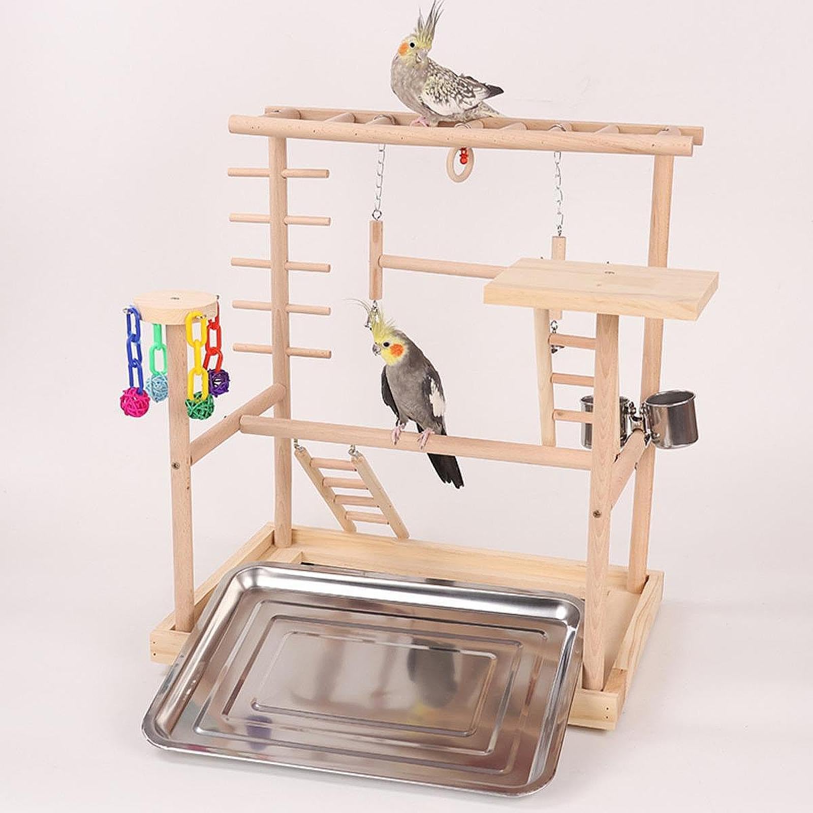 Parco Giochi for Uccelli in Legno Centro attività Fisica Arrampicata con mangiatoia Tazza Pesce persico Palestra Supporto da Gioco in Legno for parrocchetti Cockatiels