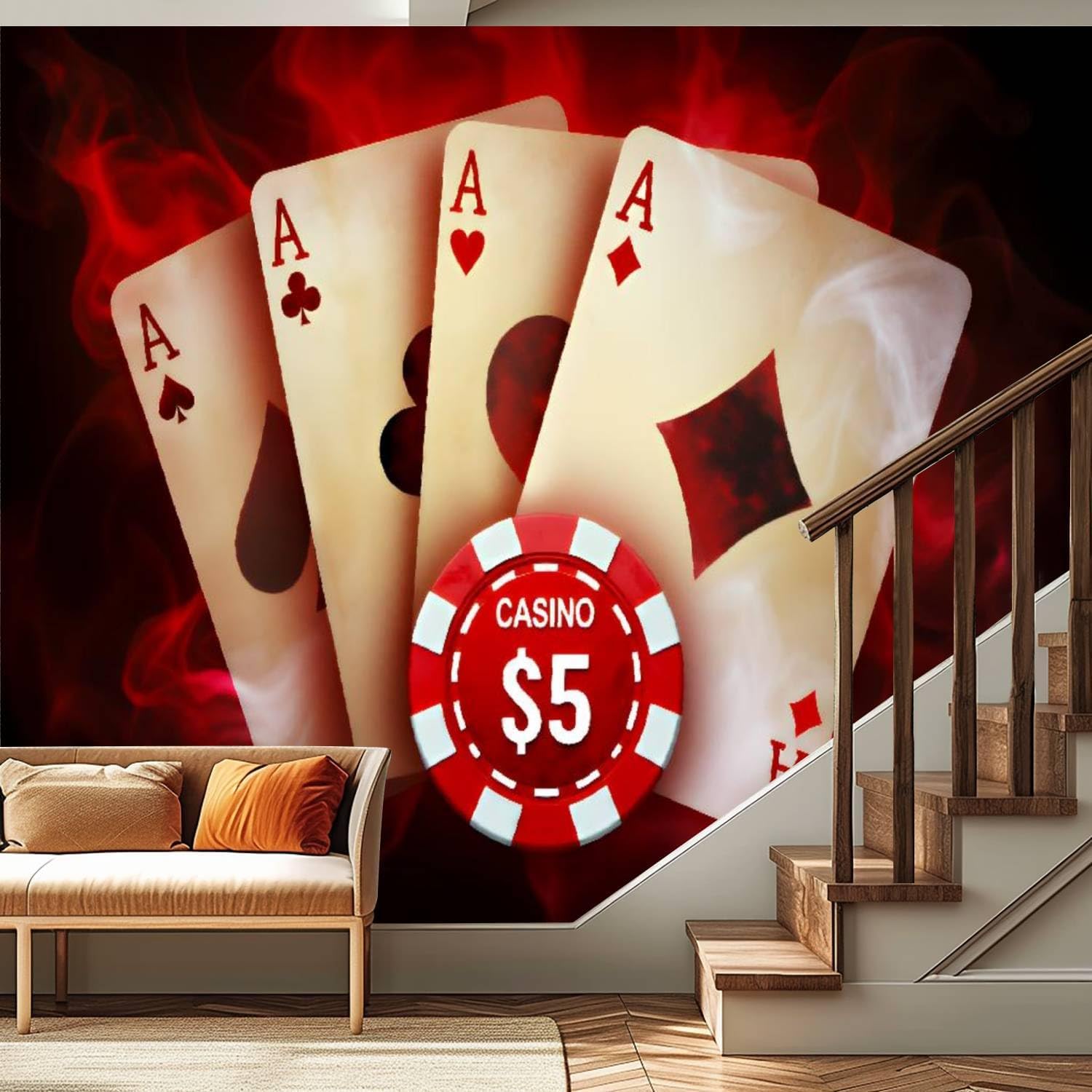 Peel and Stick Wallpaper Removable Mural for Bedroom Casino Chip Red Mist Aces Poker Textured Vinyl Wallpaper Renter Friendly Adhesive Wall Stickers & Murals