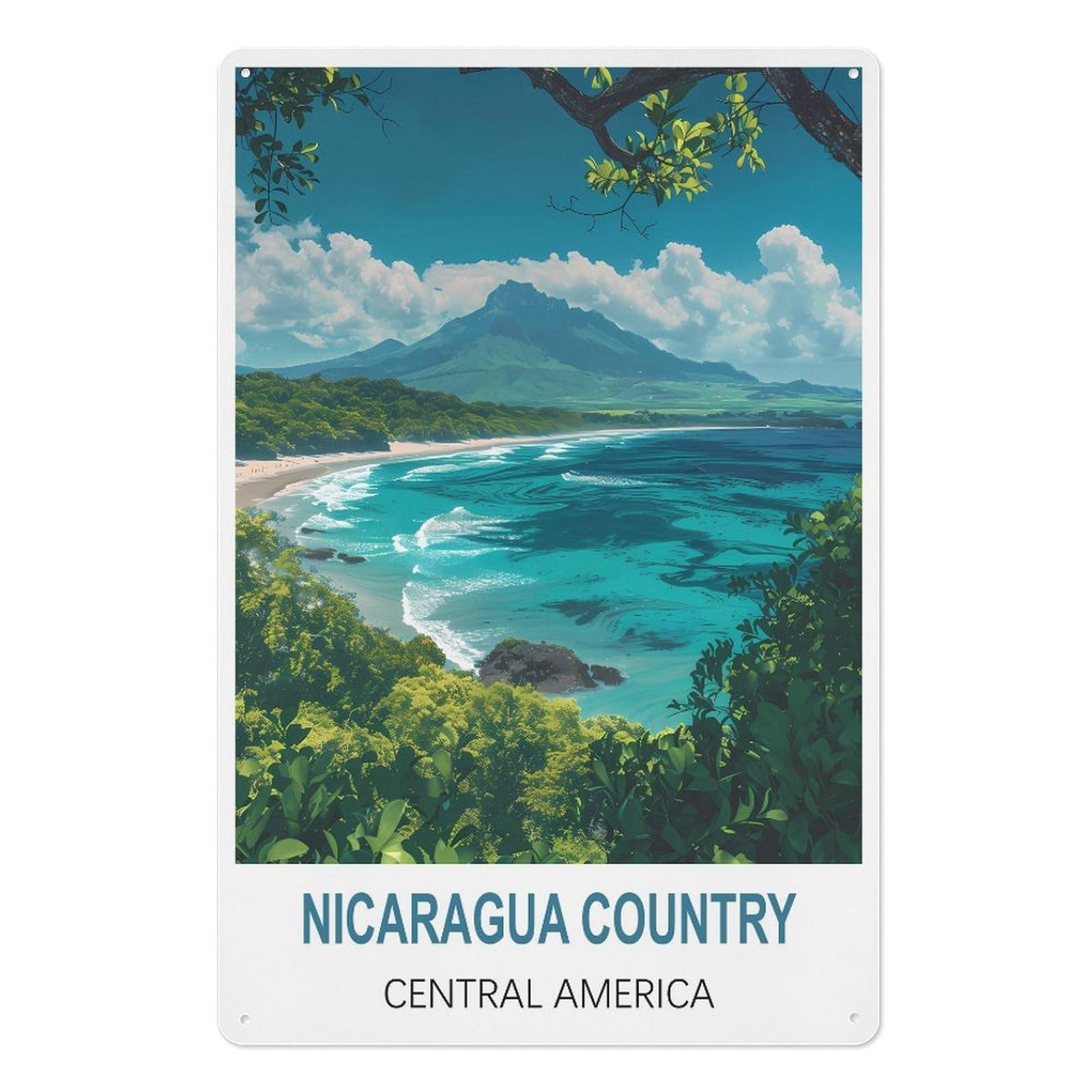 Nicaragua Country Central America Retro Design Tin Painting Vintage Tin Sign 08x12inch(20x30cm) Wall Art for Home Office Bedroom Living Room Cafes Wall Decor