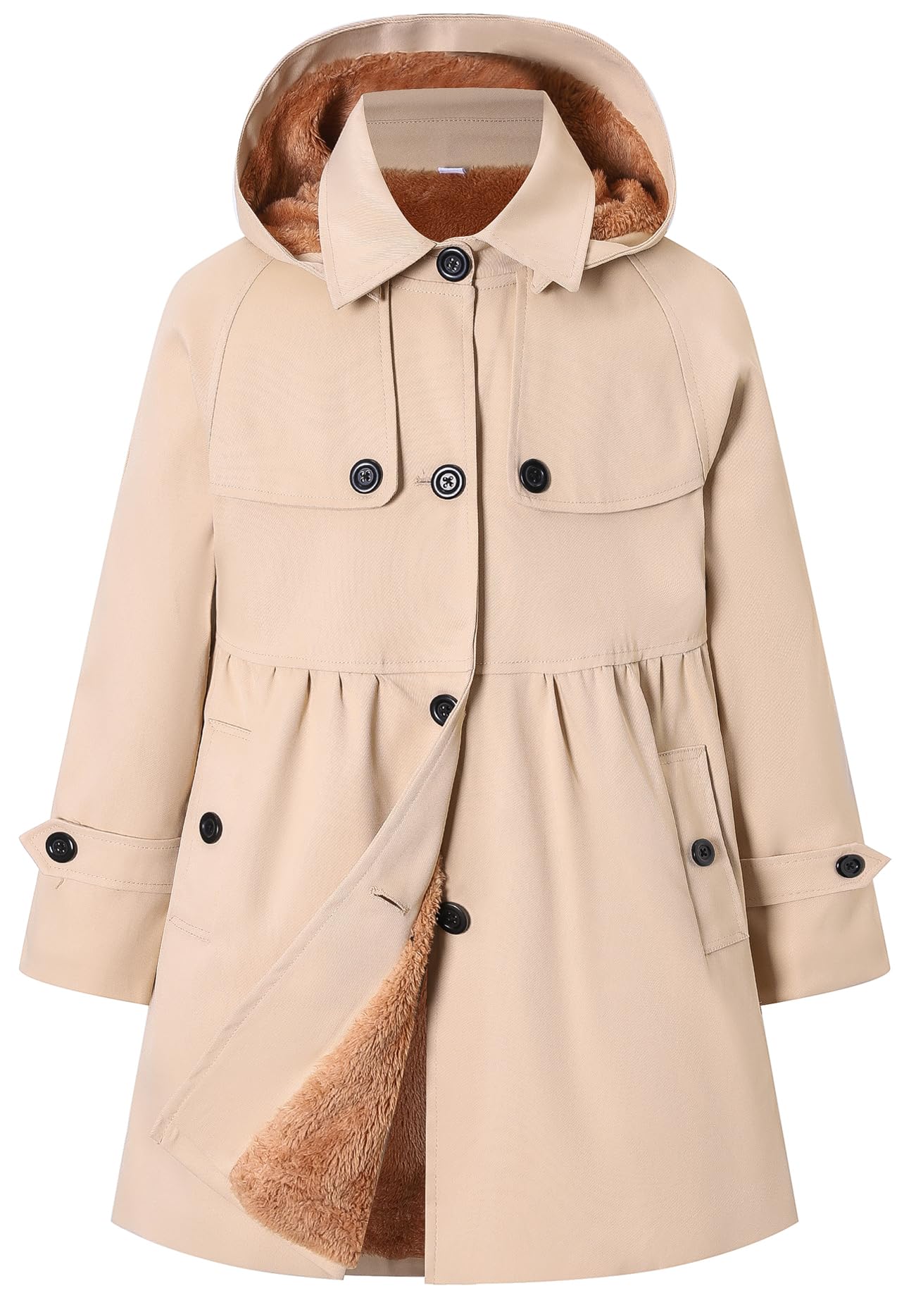 Betusline Girl's Single Breasted Trench Coat Hooded Dress Coat Outerwear