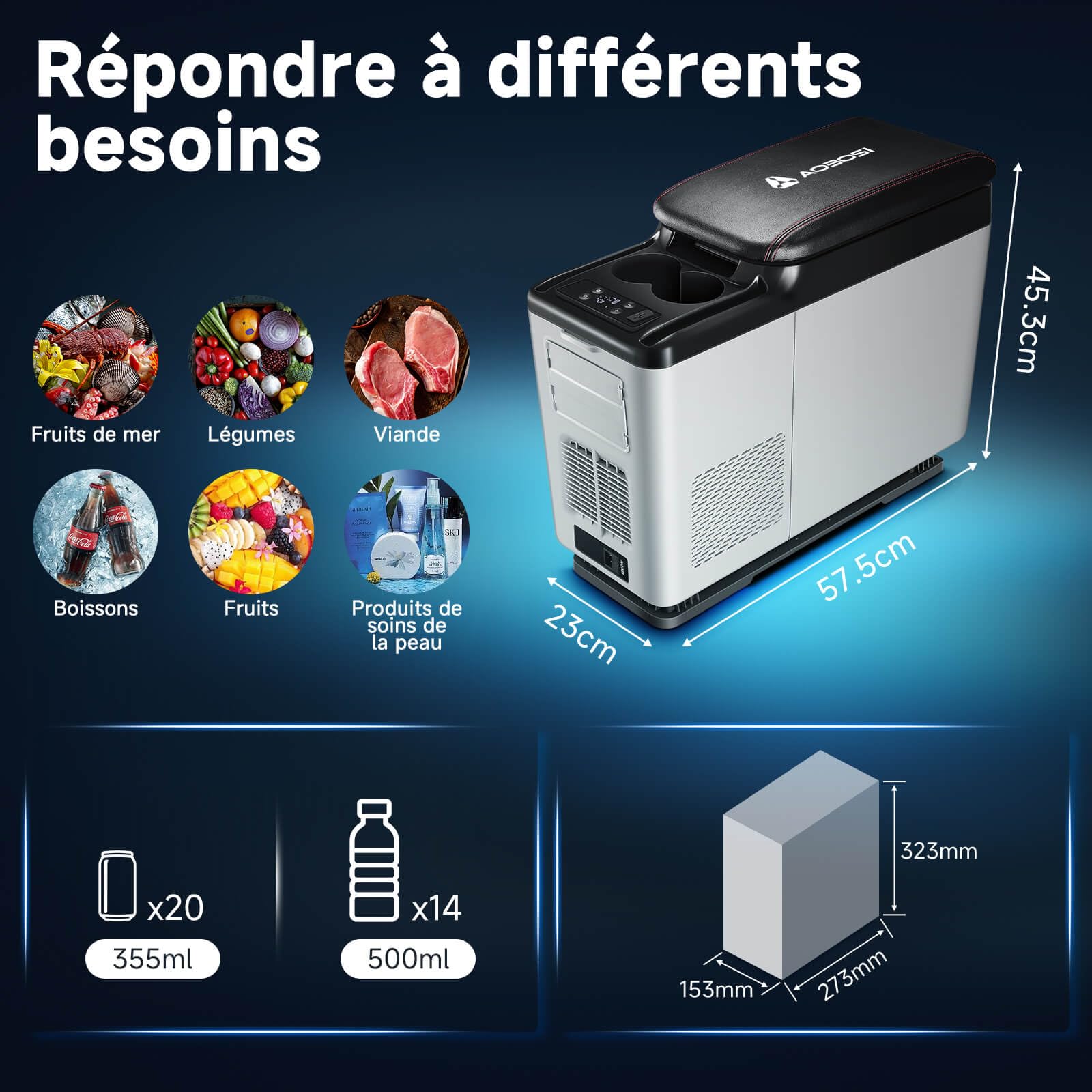 AAOBOSI 15L Glaciere électrique, 12V Réfrigérateur de Voiture à Compresseur, APP und Bouton Contrôle, Frigo pour Voiture, Camion, Camping, Voyage