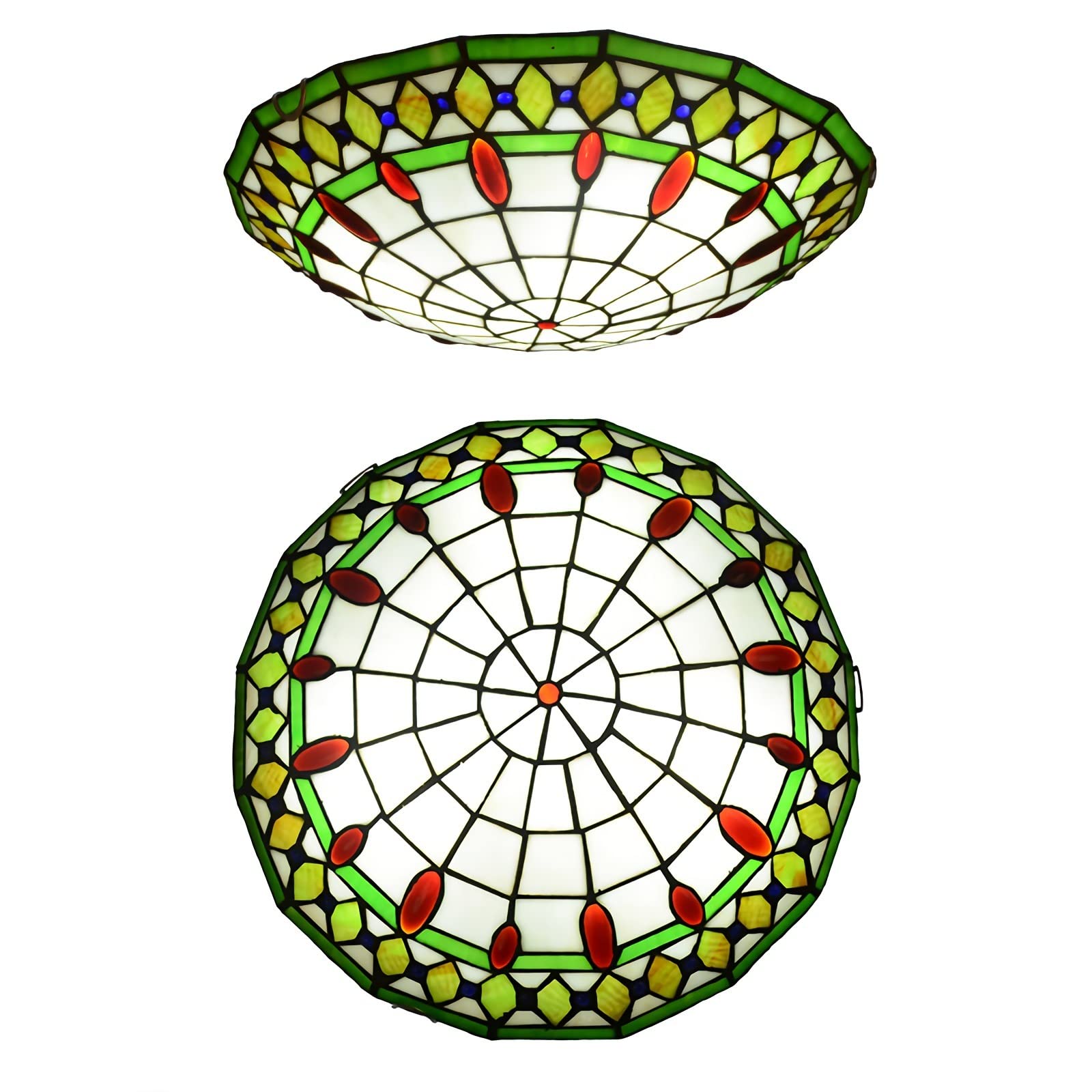 Lampa sufitowa LED 12/16/20 cali, okrągła oprawa wpuszczana z kolorowego szkła, styl vintage E27, dekoracyjny żyrandol do salonu, sypialni, jadalni, korytarza, kuchni, Dx03b 40 cm (dx08a 50 cm)