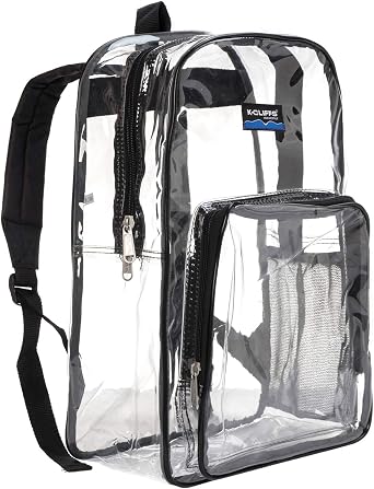 K-Cliffs Large Transparent Backpack Clear Heavy Duty School Bag Durable Student Bookbag See Through Vinyl Daypack Workbag