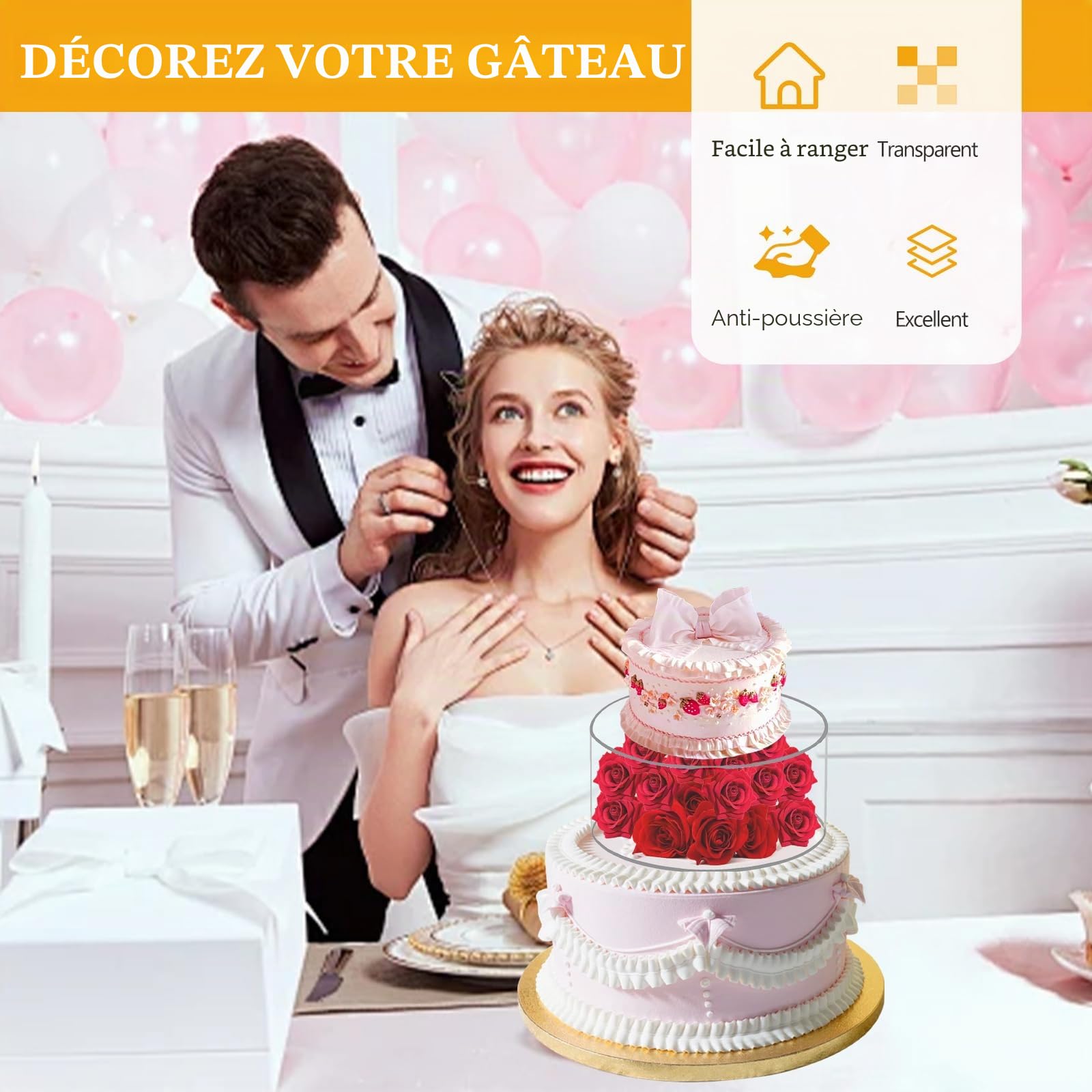 Présentoir à Gâteau,3 Pièces Planches Gâteaux en Acrylique pour Table à Dessert Cupcakes Fleurs,Cylindre Transparent Remplissable Rond avec LED Décoratif pour Anniversaire,Mariage et Fête