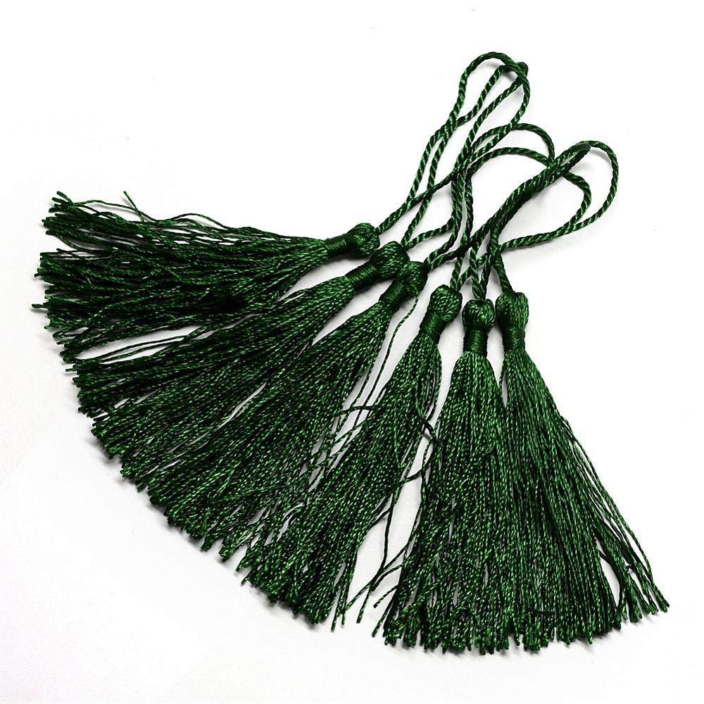 Qpsupplies Dark Green 50 X 13.5Cm Silky Crafts Making Tassels - Bookmarks, Scrapbooking And Cardmaking