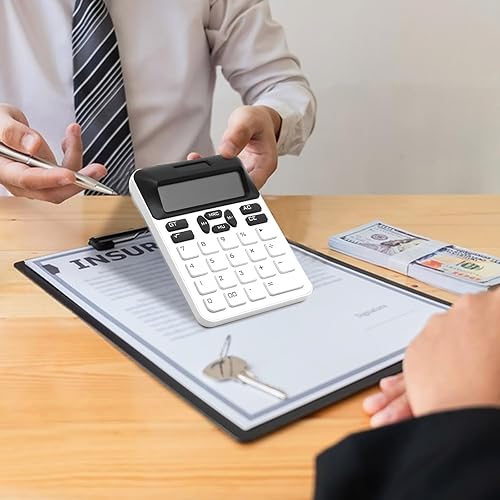 Miniatura 6 de Calculadora básica estándar blanca - Pantalla LCD de 12 dígitos, linda para oficina, hogar, escuela, tienda