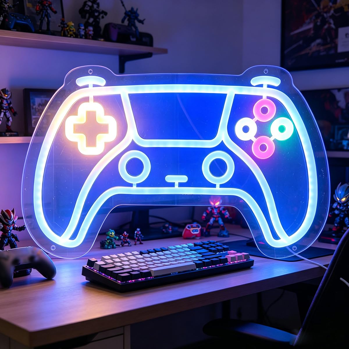 Letrero de neón para decoración de habitación, 15 x 9 pulgadas, letreros de neón azules para juegos con alimentación USB e interruptor de atenuación para decoración de pared, decoración de habitación