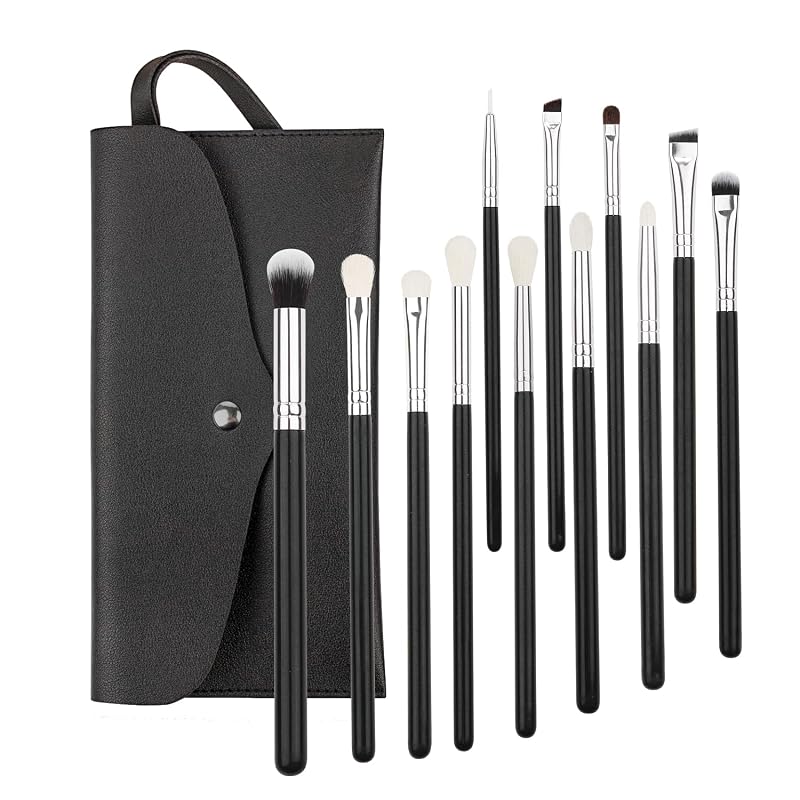 Kit de 12 pincéis para maquiagem dos olhos JEZTDKLE com cerdas macias e cabo de madeira, LH08