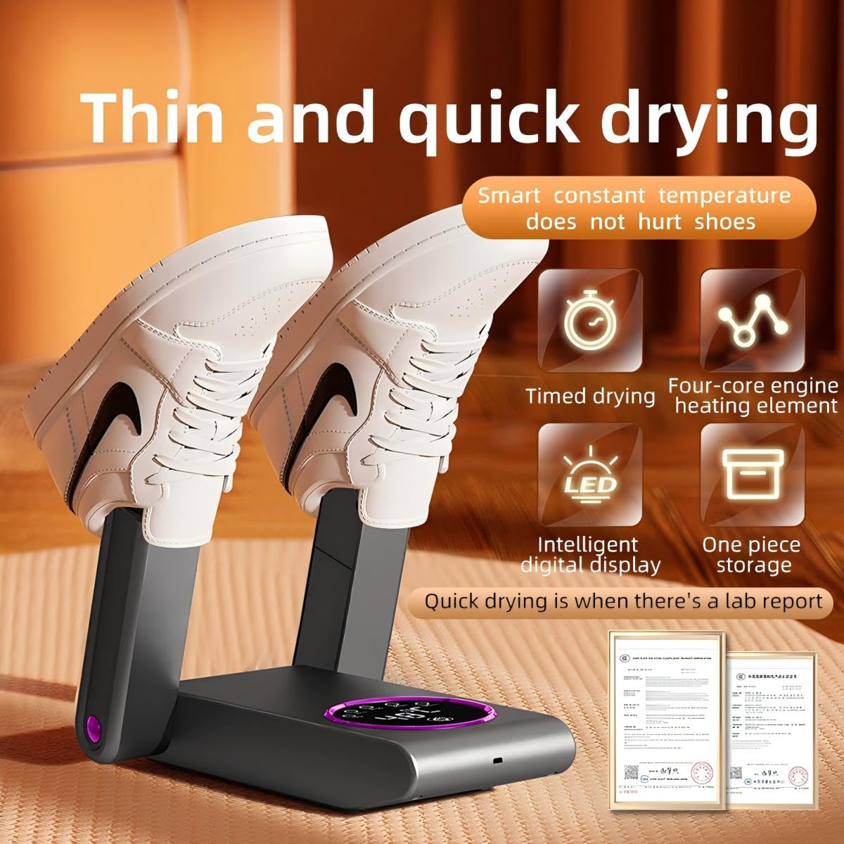 2-in-1 Stiefel & Handschuhtrockner, Deutsche Heißluft-Technologie | 180° verstellbarer Trockenstab & flexible Düsen | Timer & Energiesparmodus | Für Arbeitsstiefel, Sport- und Skischuhe (Schwarz)