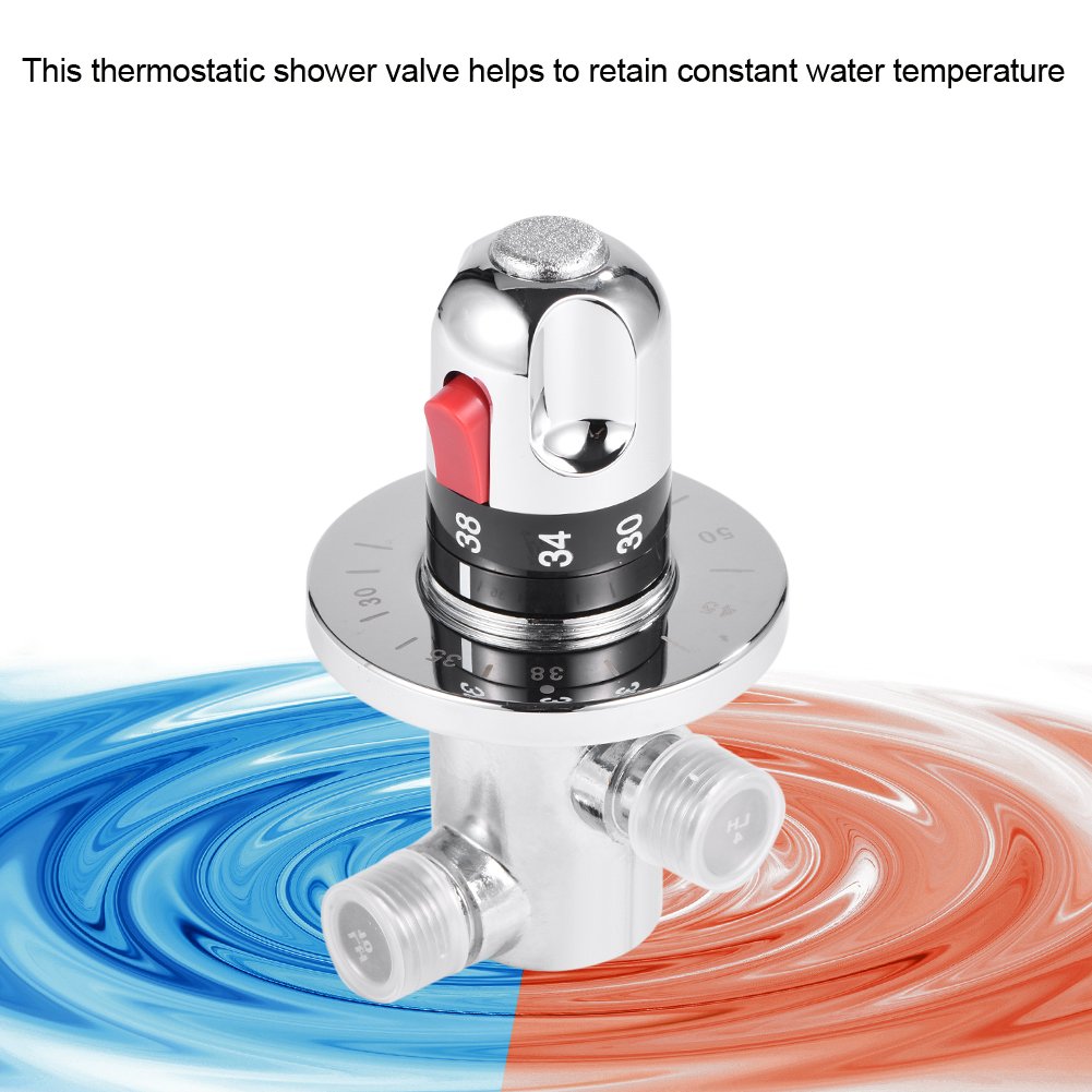 Mitigeur Thermostatique Robinet Douche en Laiton Solide, Vanne de Mélange Température Fixe avec Bouton Sécurité 38°C, Installation Murale G1/2 pour Salle de Bain, Cuisine et Lavabo