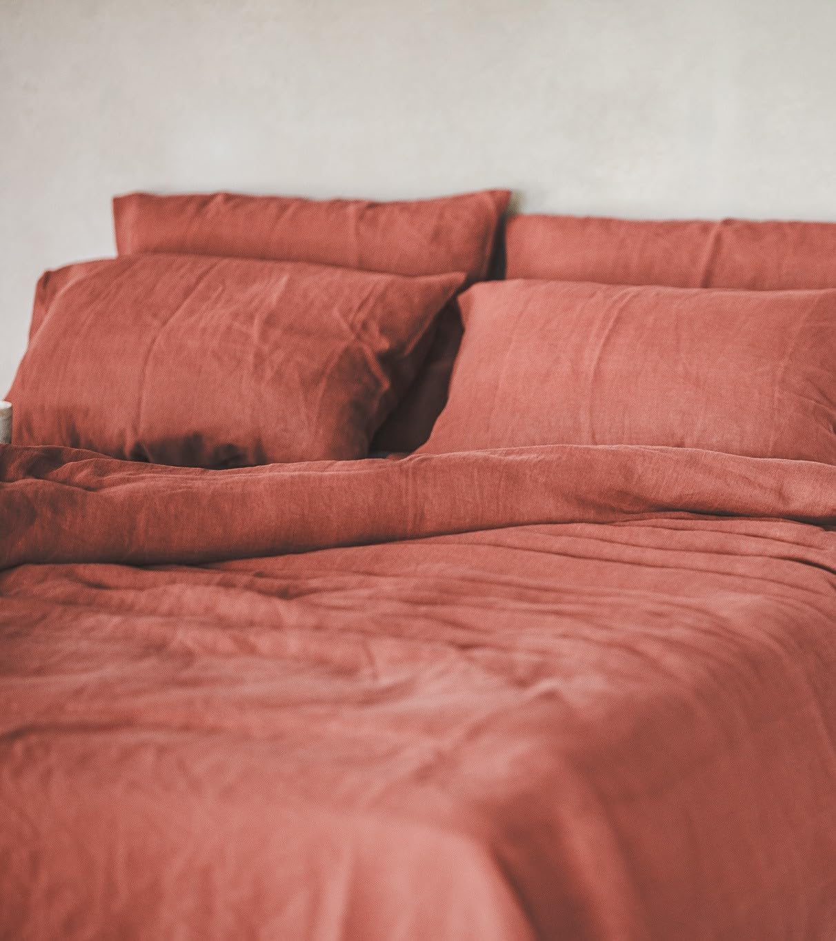 Ger3as Linen Bed Sheet without Rubber 100% Stonewashed Natural Sheet Throw, Red-brown, 240x260cm - Image 2